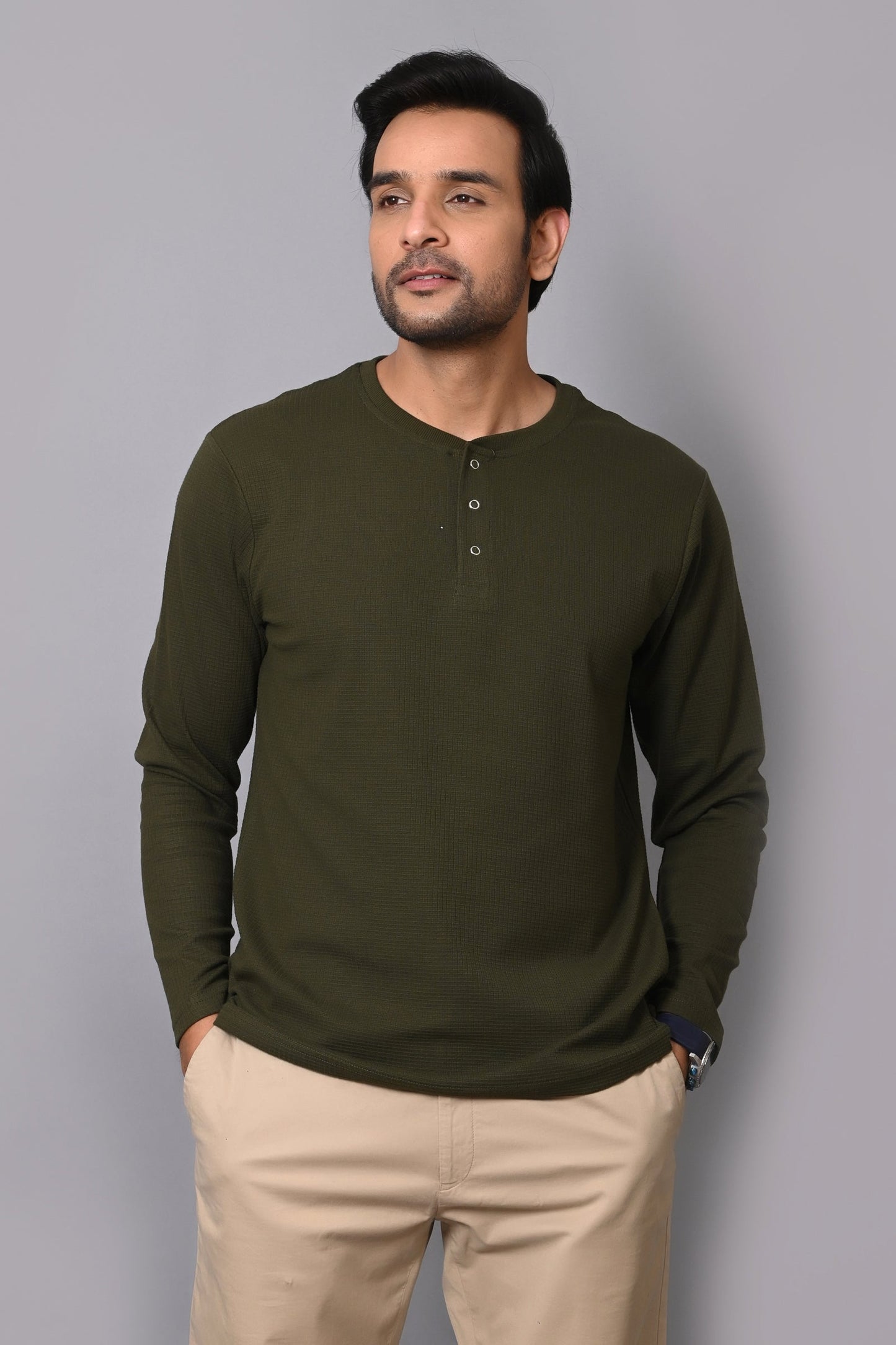 Arbour Men Henley Neck slim Fit Full Sleeves T-Shirt