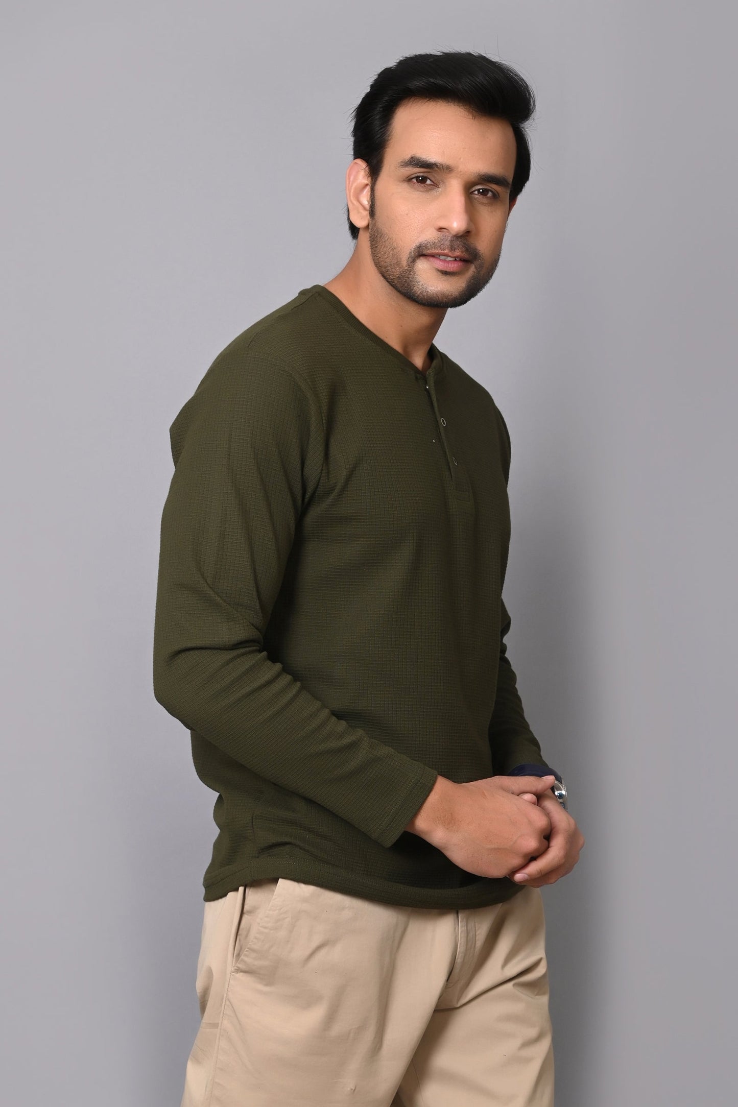 Arbour Men Henley Neck slim Fit Full Sleeves T-Shirt