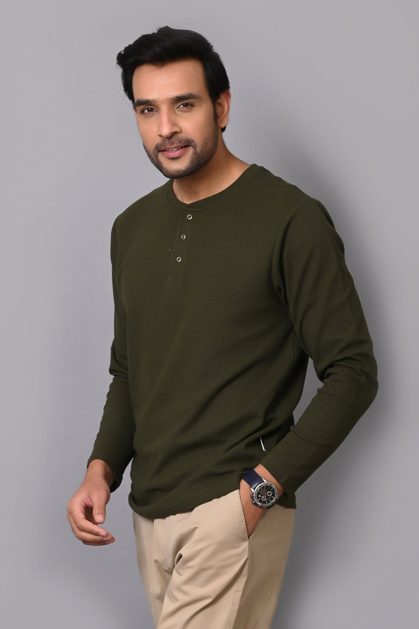 Arbour Men Henley Neck slim Fit Full Sleeves T-Shirt