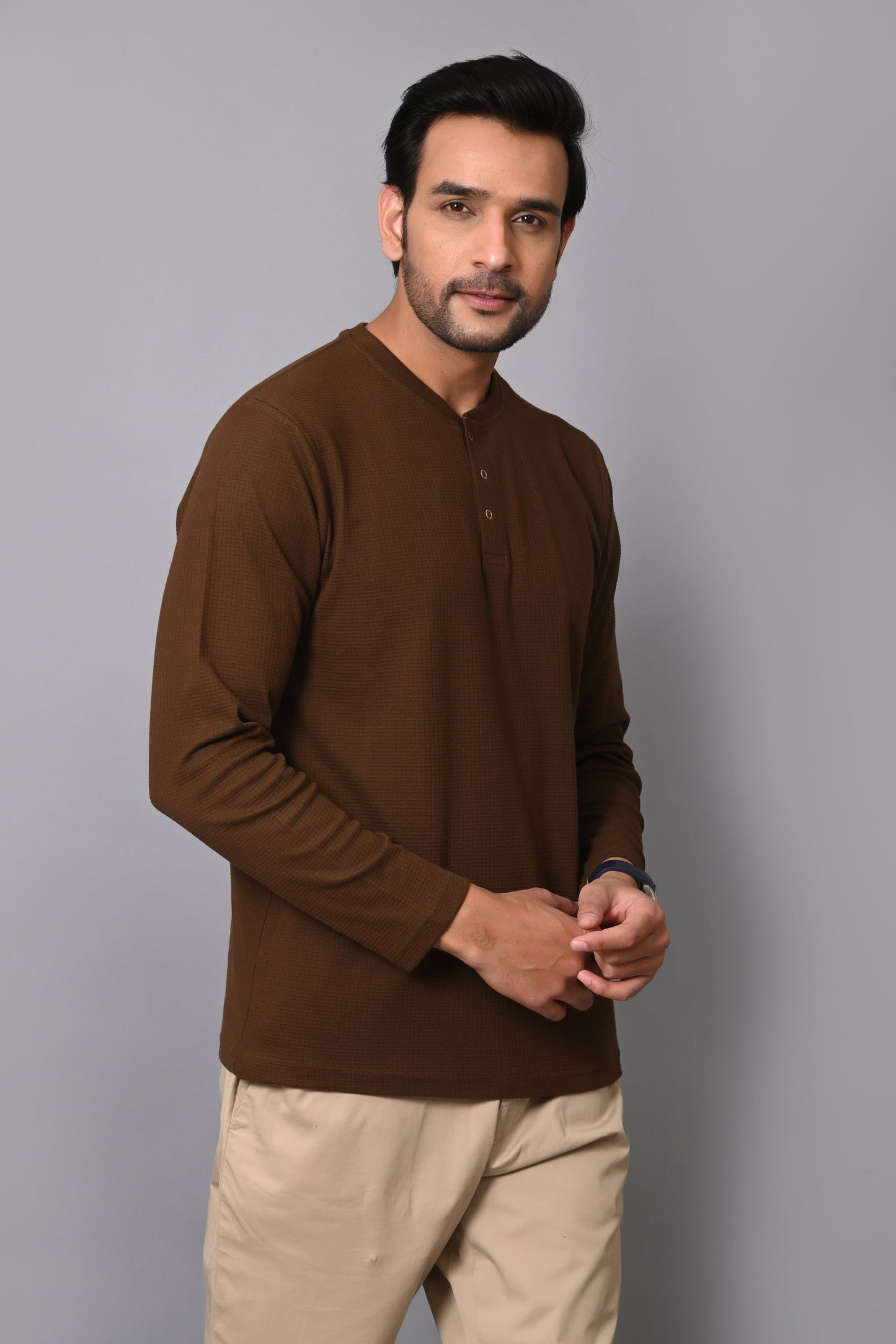 Arbour Men Henley Neck slim Fit Full Sleeves T-Shirt