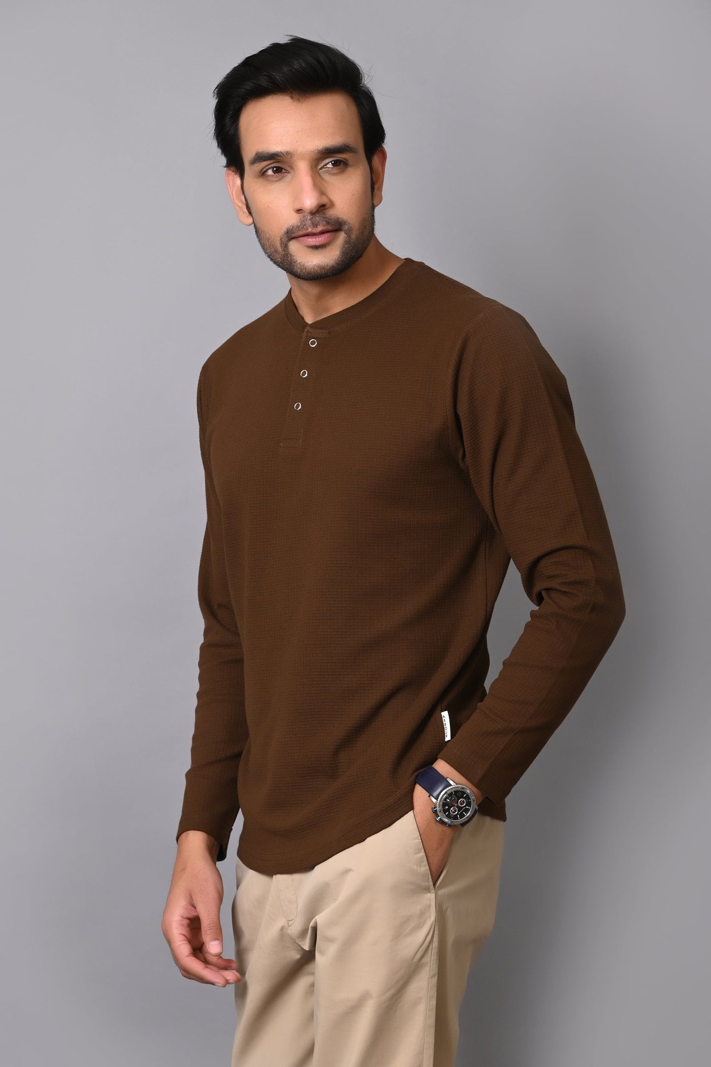 Arbour Men Henley Neck slim Fit Full Sleeves T-Shirt