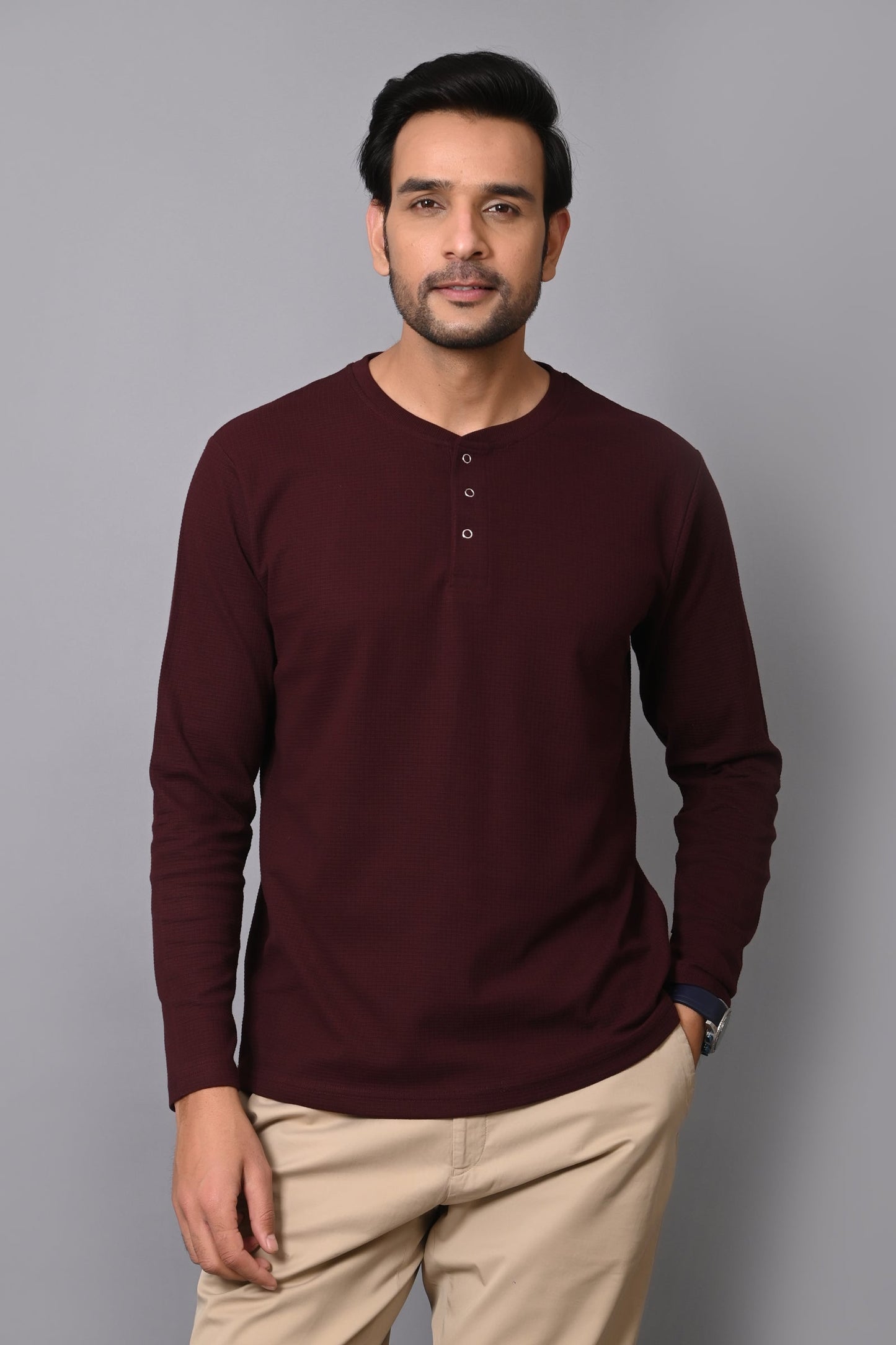 Arbour Men Henley Neck slim Fit Full Sleeves T-Shirt