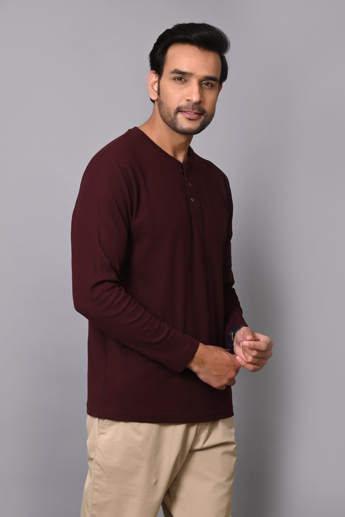 Arbour Men Henley Neck slim Fit Full Sleeves T-Shirt