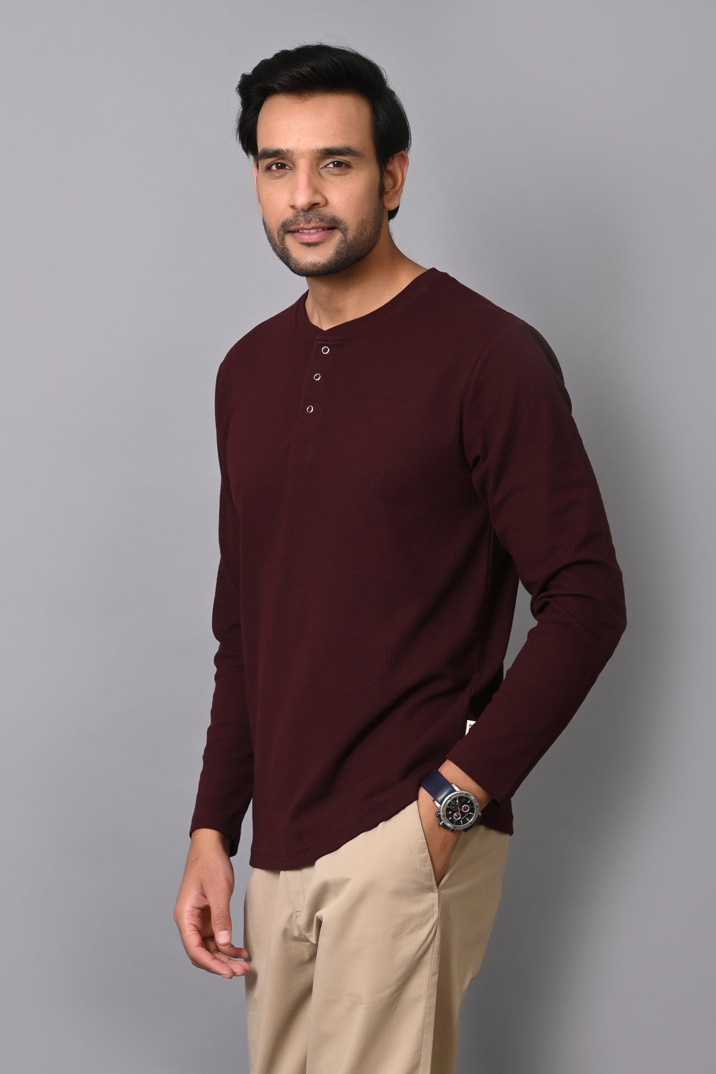 Arbour Men Henley Neck slim Fit Full Sleeves T-Shirt