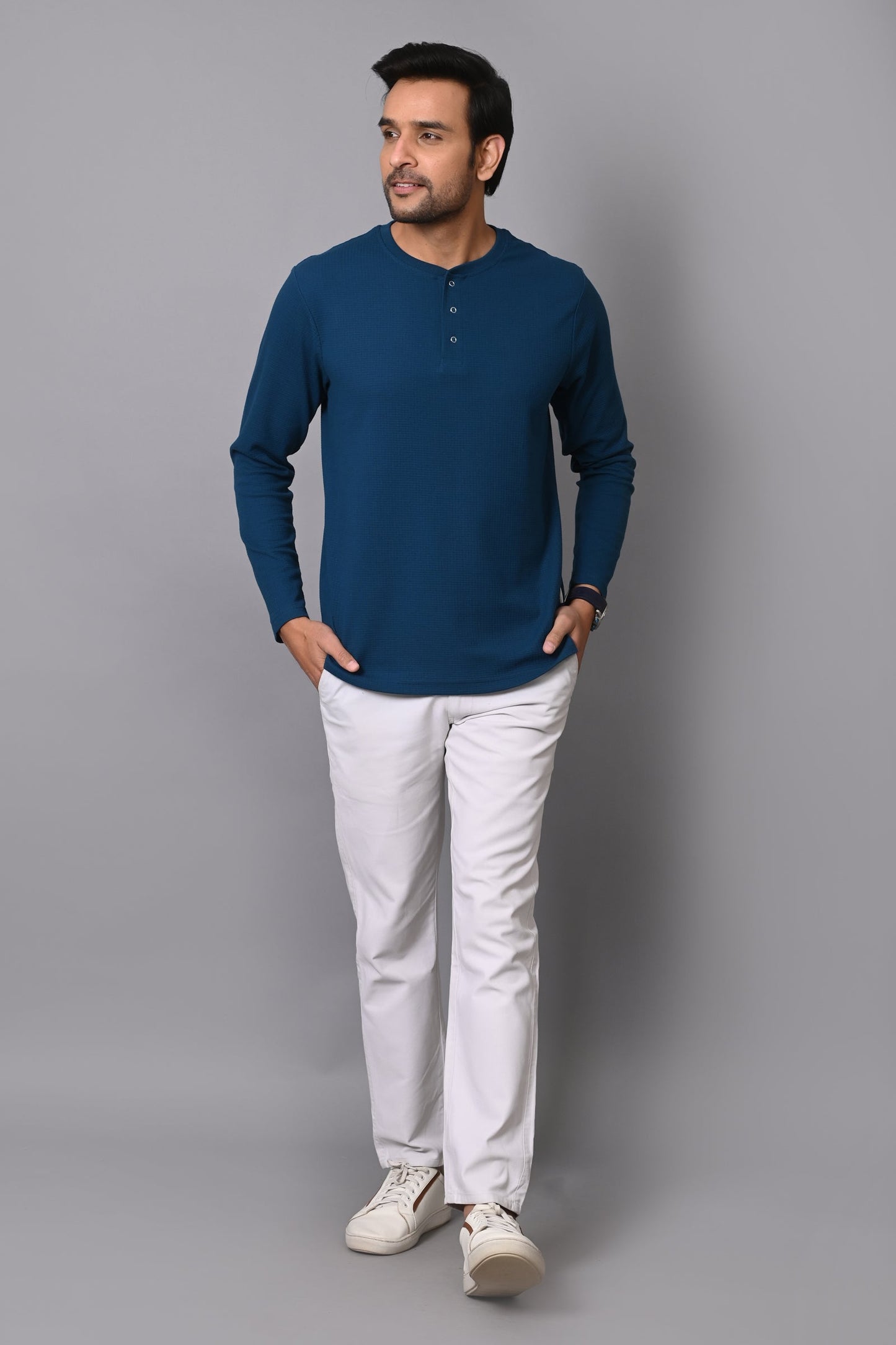 Arbour Men Henley Neck slim Fit Full Sleeves T-Shirt