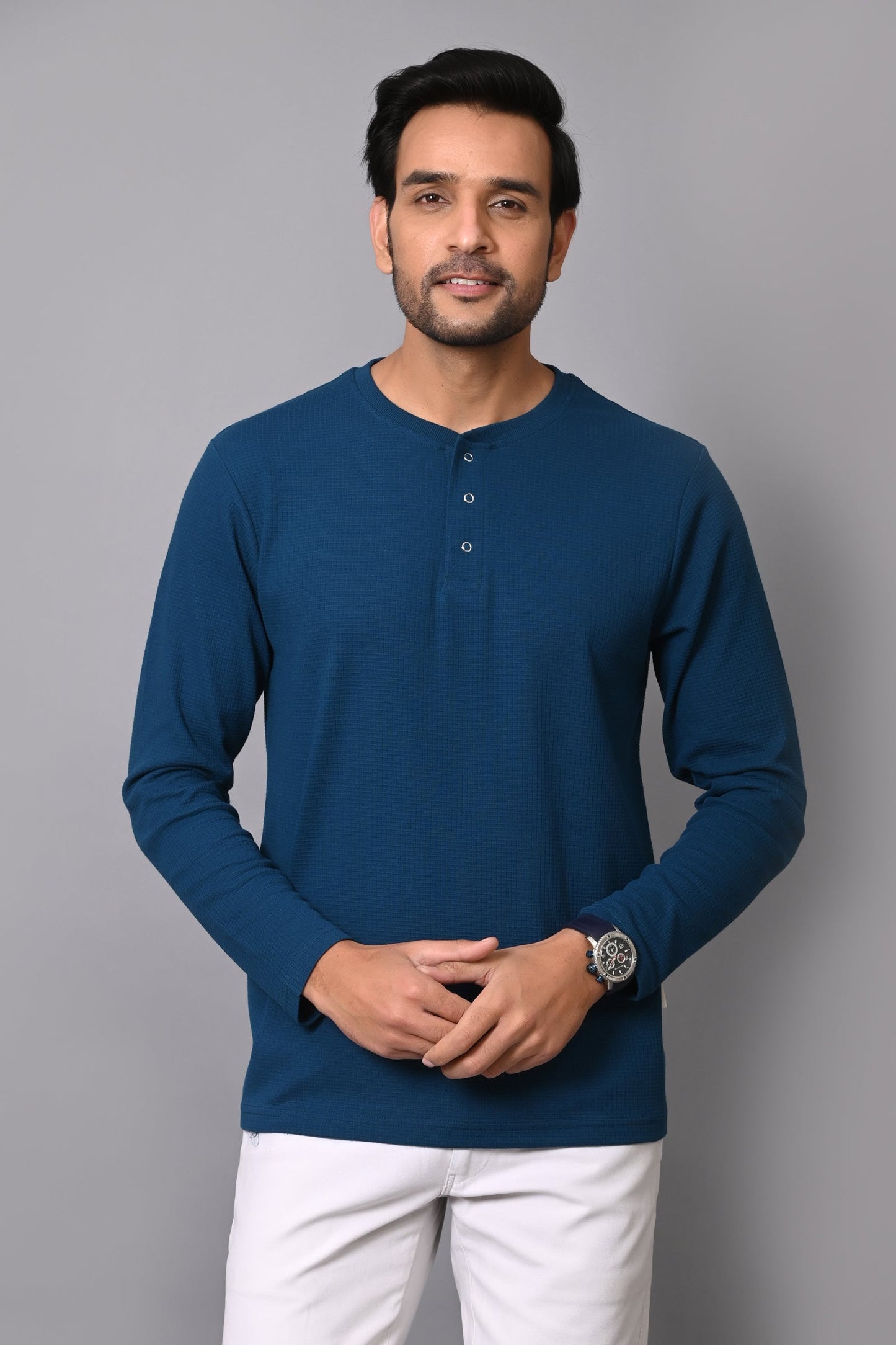 Arbour Men Henley Neck slim Fit Full Sleeves T-Shirt