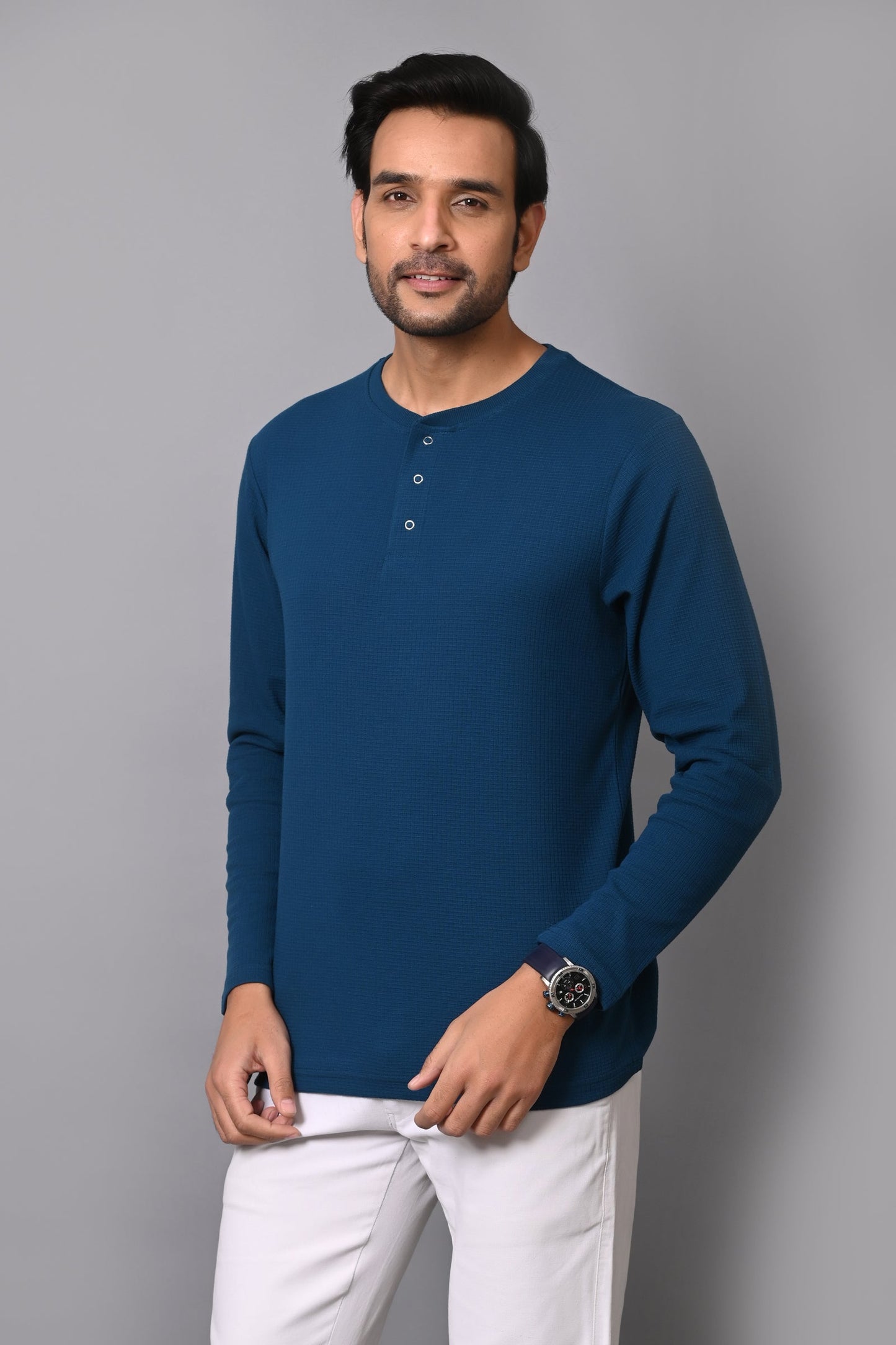 Arbour Men Henley Neck slim Fit Full Sleeves T-Shirt