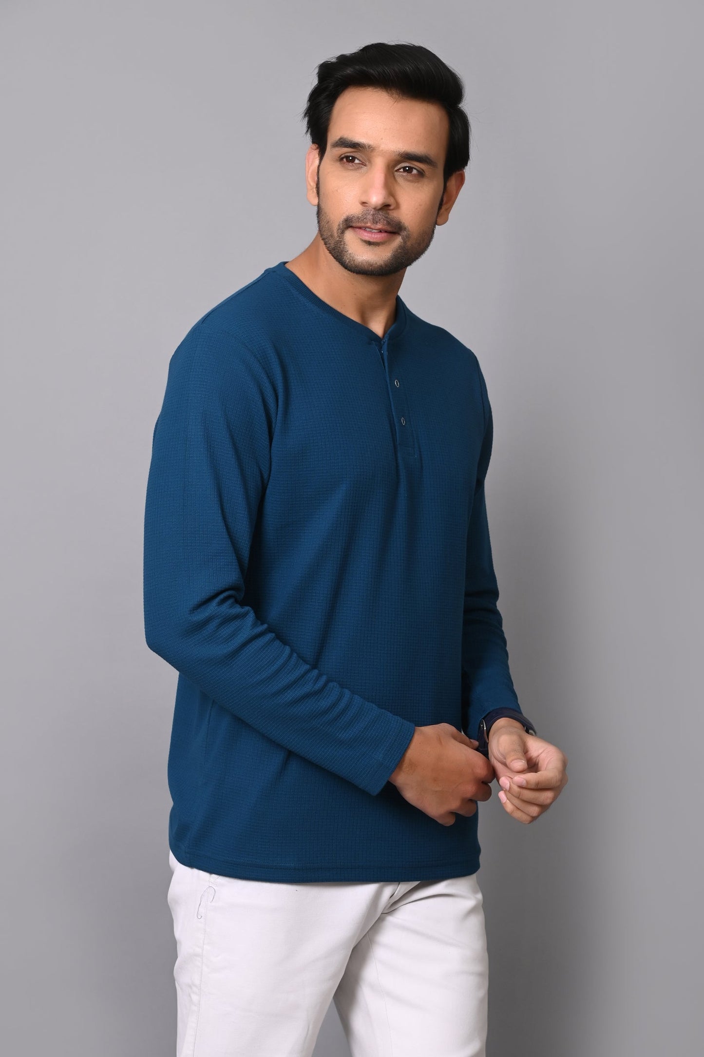 Arbour Men Henley Neck slim Fit Full Sleeves T-Shirt