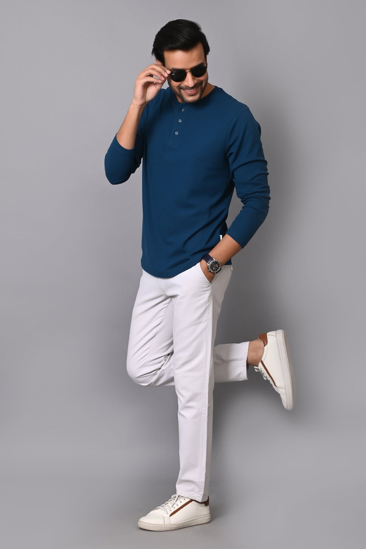 Arbour Men Henley Neck slim Fit Full Sleeves T-Shirt