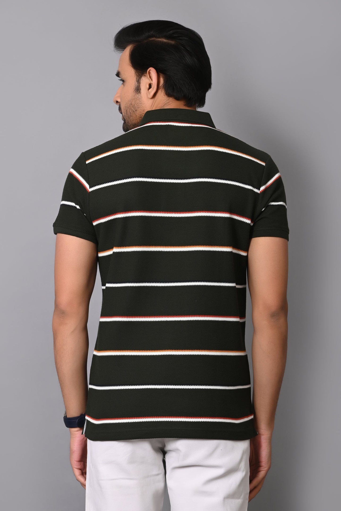 Arbour Men Polo Neck Cotton Stripes Casual Half Sleeves T-Shirt