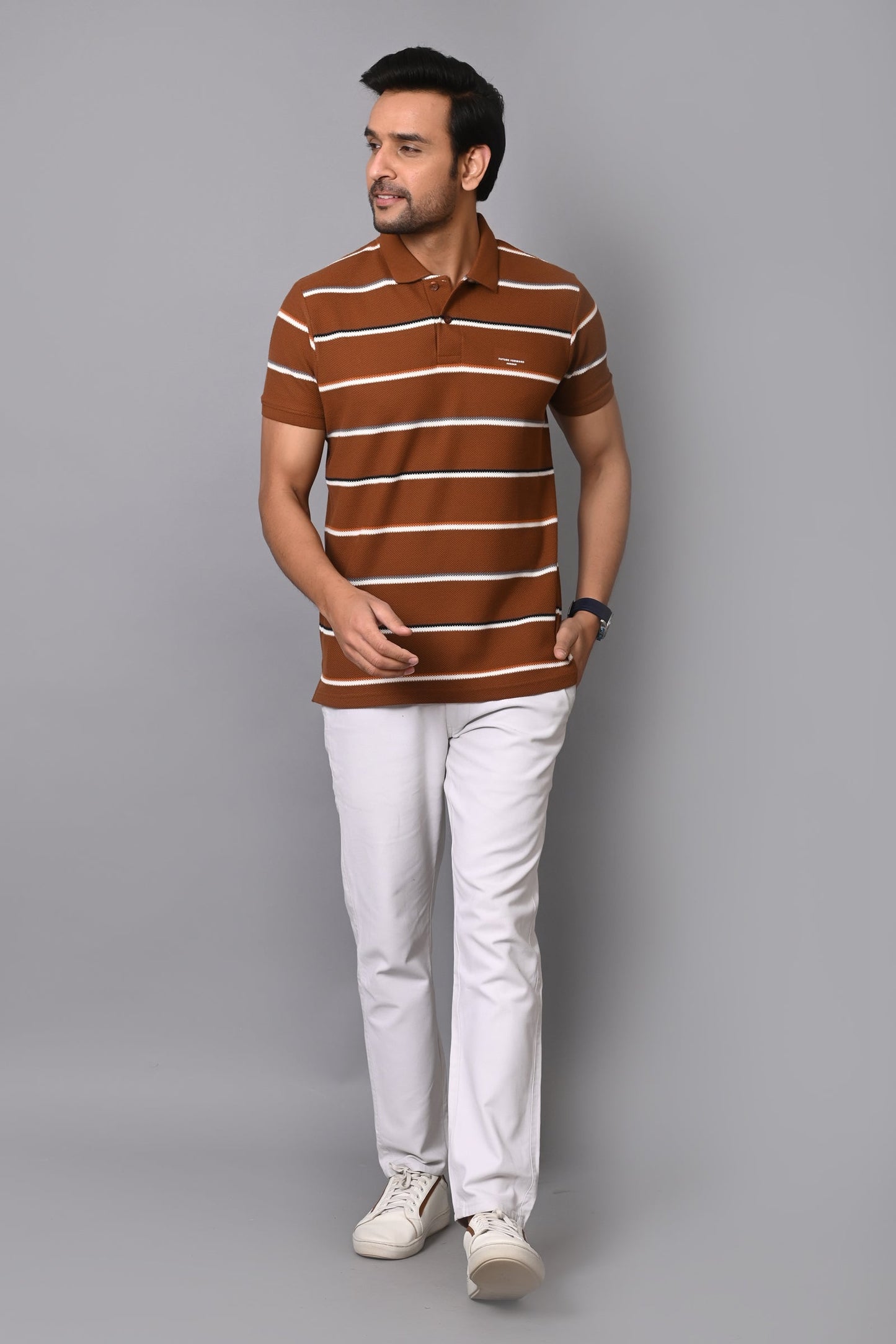 Arbour Men Polo Neck Cotton Stripes Casual Half Sleeves T-Shirt