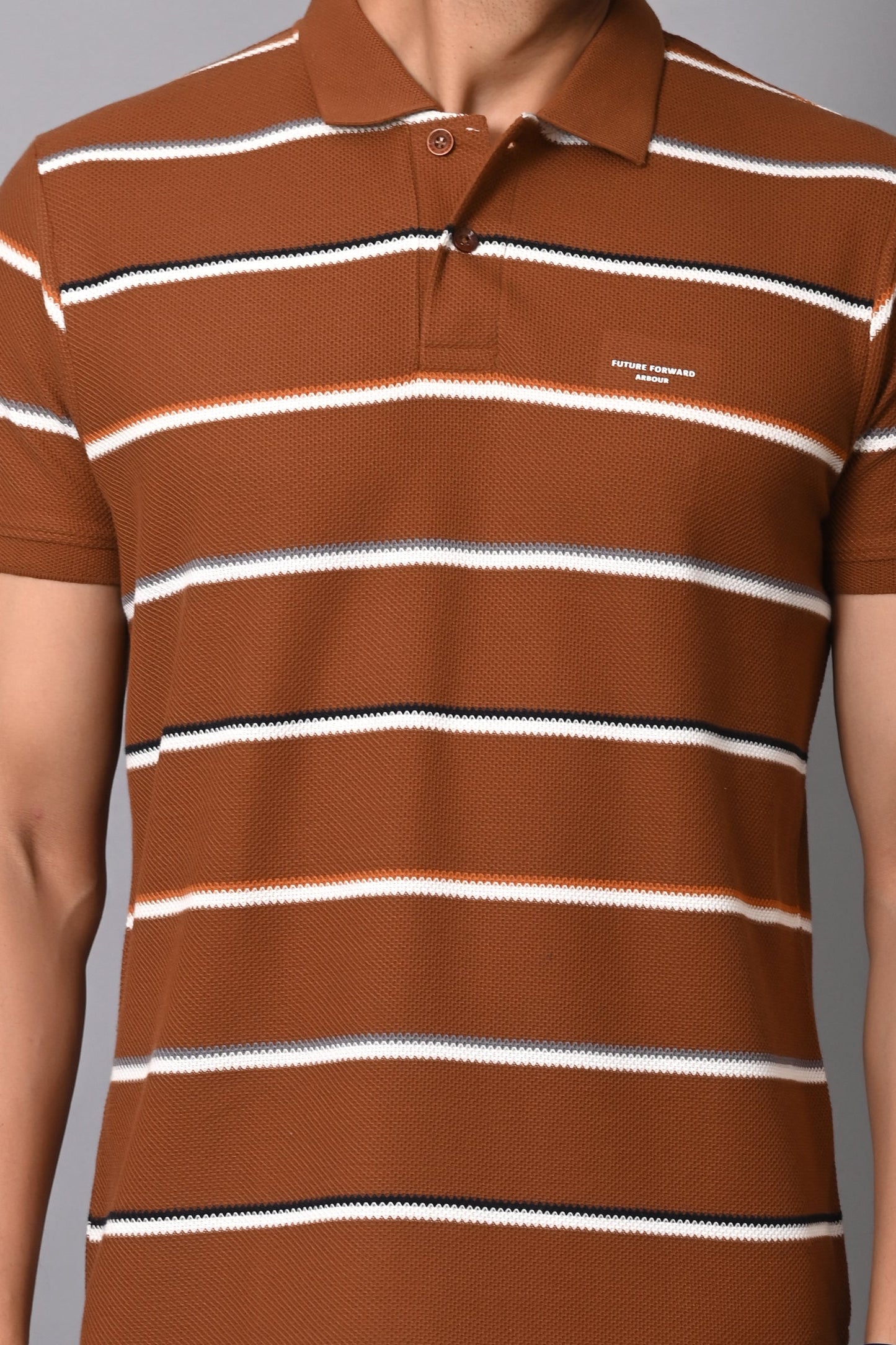 Arbour Men Polo Neck Cotton Stripes Casual Half Sleeves T-Shirt