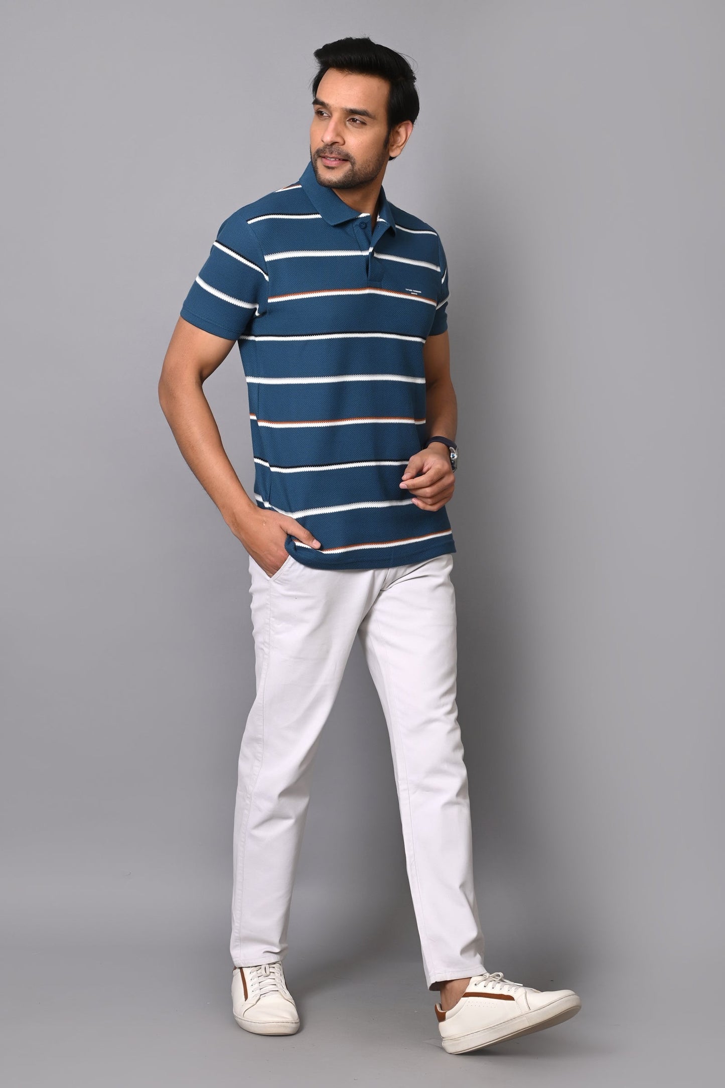 Arbour Men Polo Neck Cotton Stripes Casual Half Sleeves T-Shirt