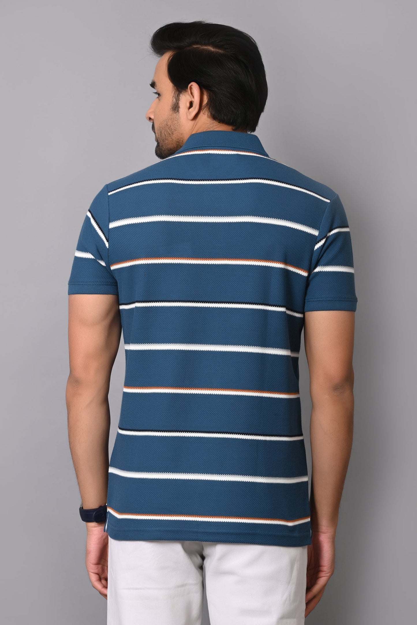 Arbour Men Polo Neck Cotton Stripes Casual Half Sleeves T-Shirt