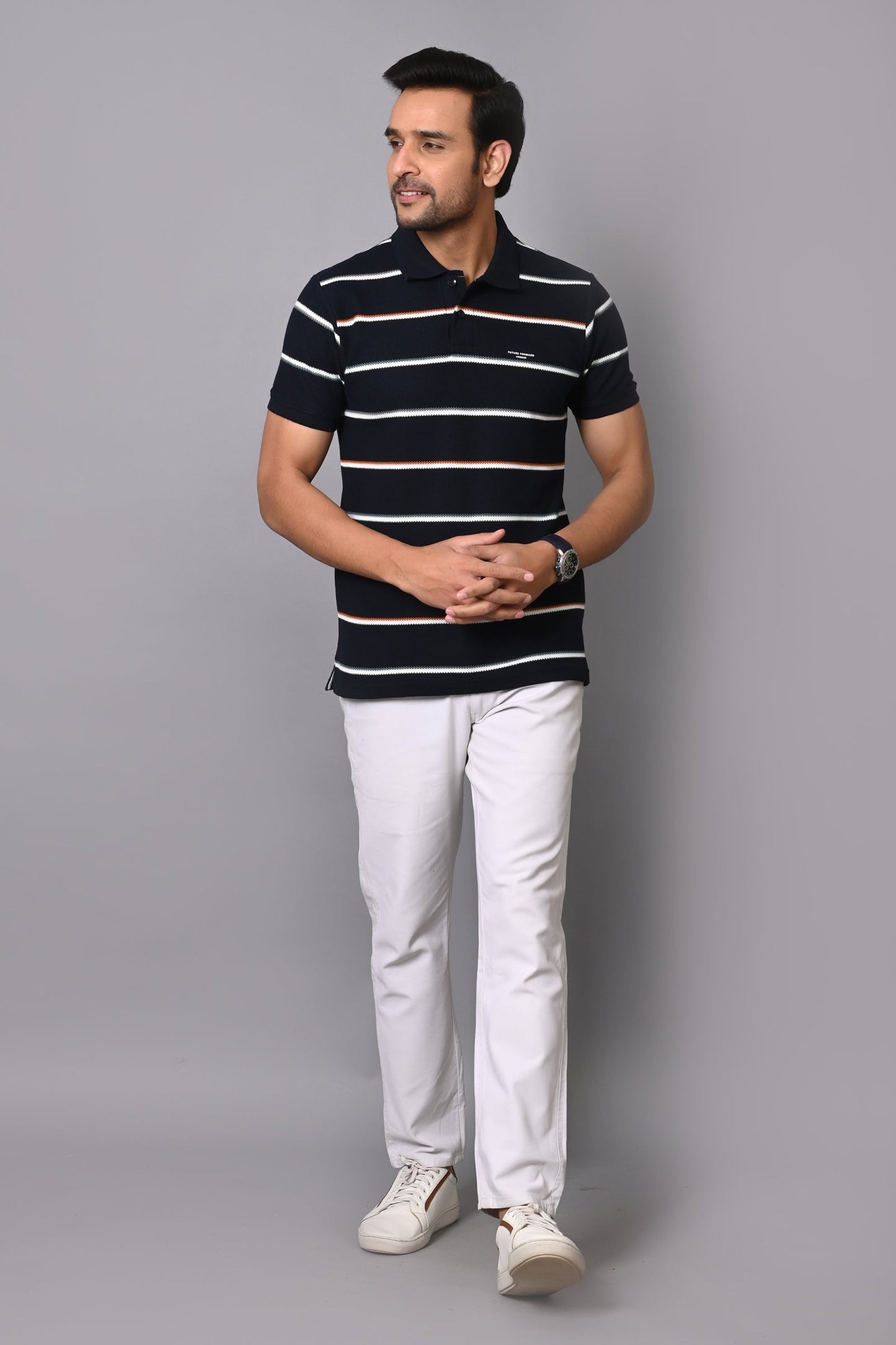 Arbour Men Polo Neck Cotton Stripes Casual Half Sleeves T-Shirt