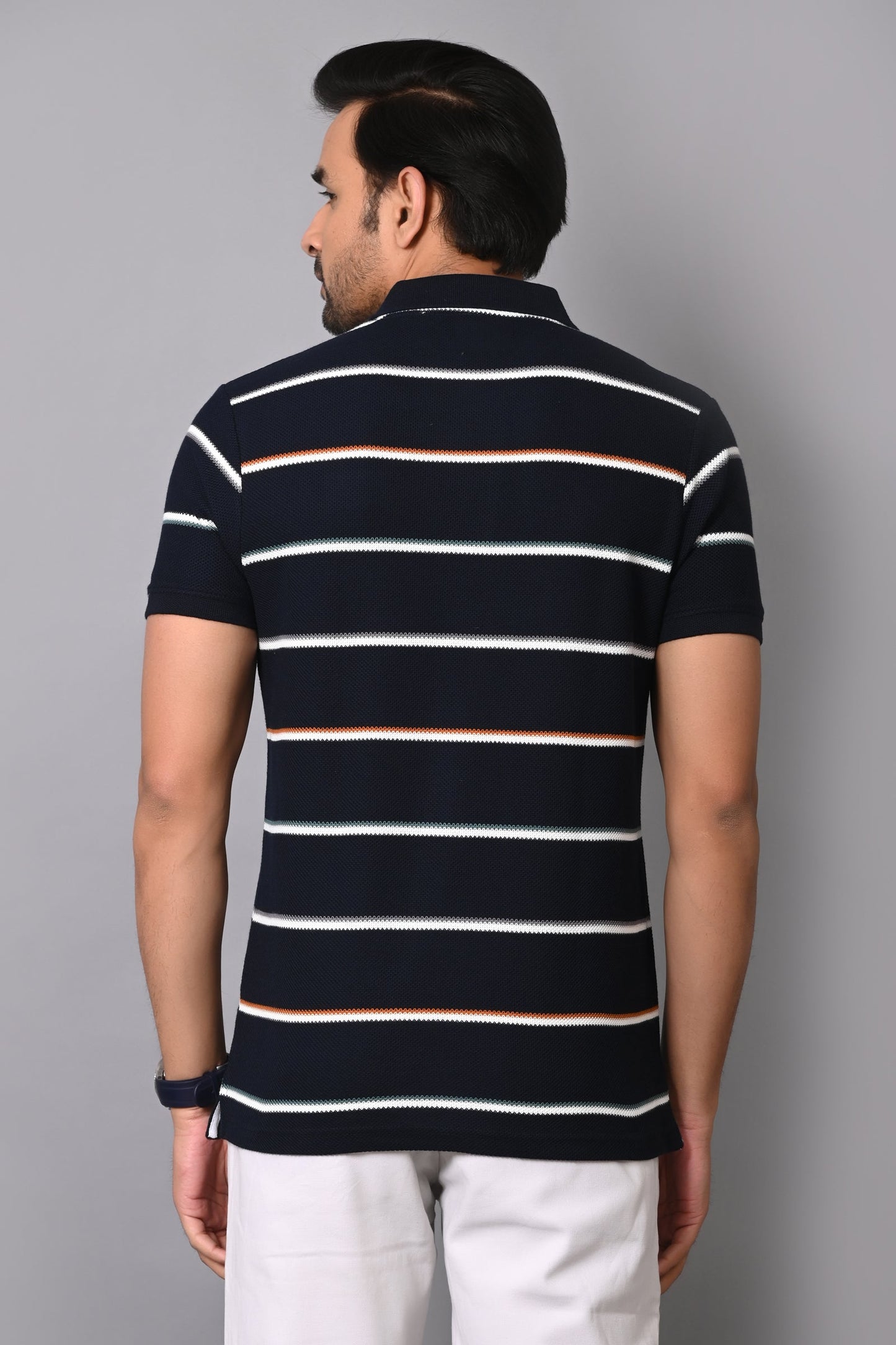 Arbour Men Polo Neck Cotton Stripes Casual Half Sleeves T-Shirt