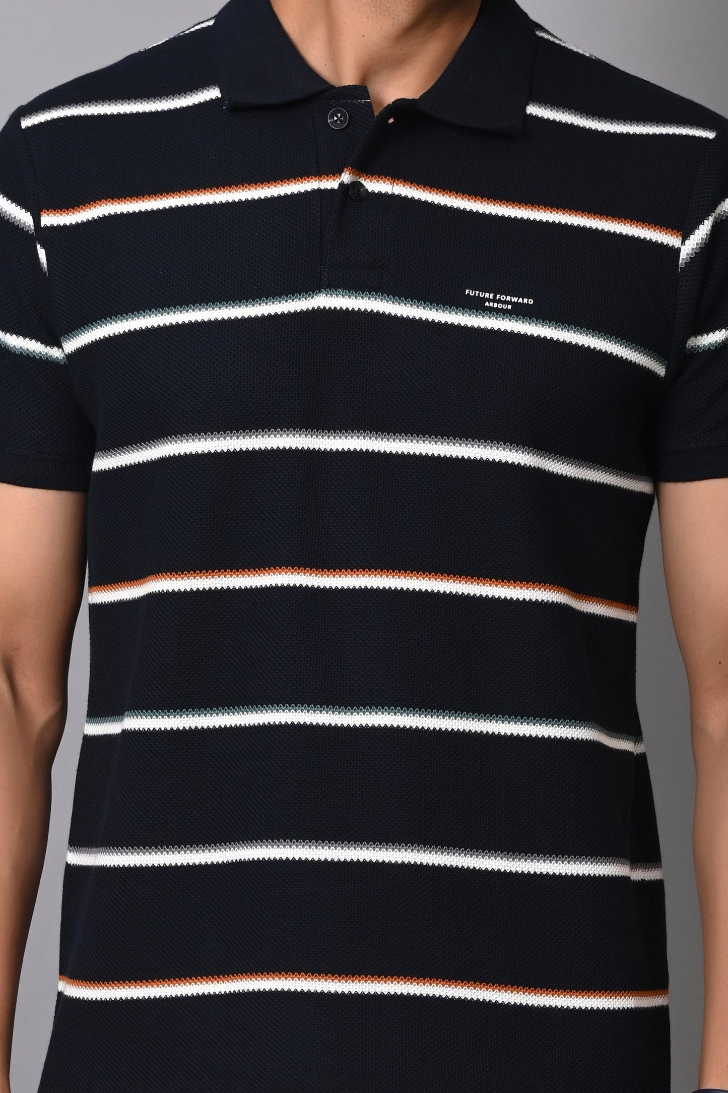 Arbour Men Polo Neck Cotton Stripes Casual Half Sleeves T-Shirt