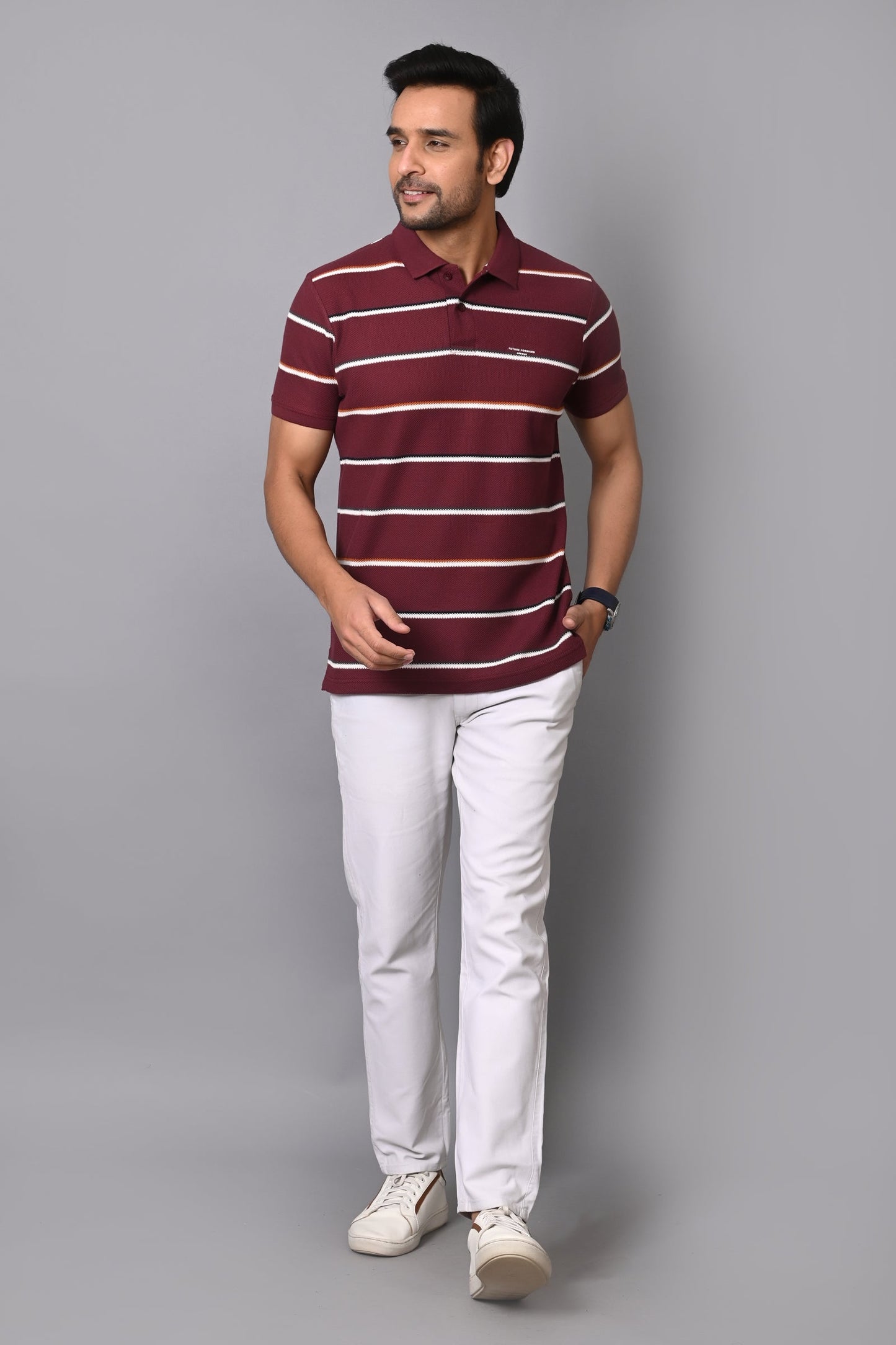 Arbour Men Polo Neck Cotton Stripes Casual Half Sleeves T-Shirt