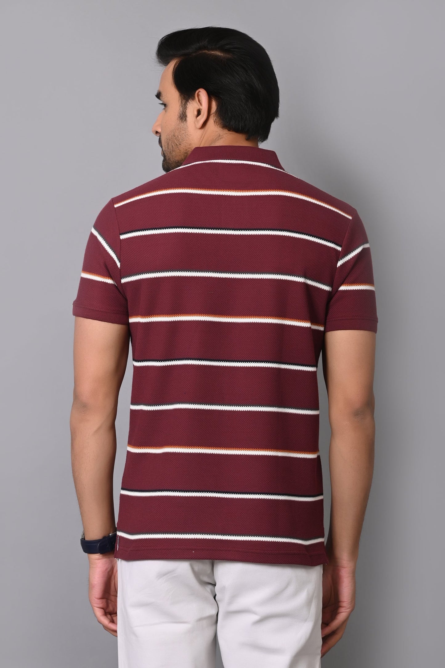 Arbour Men Polo Neck Cotton Stripes Casual Half Sleeves T-Shirt