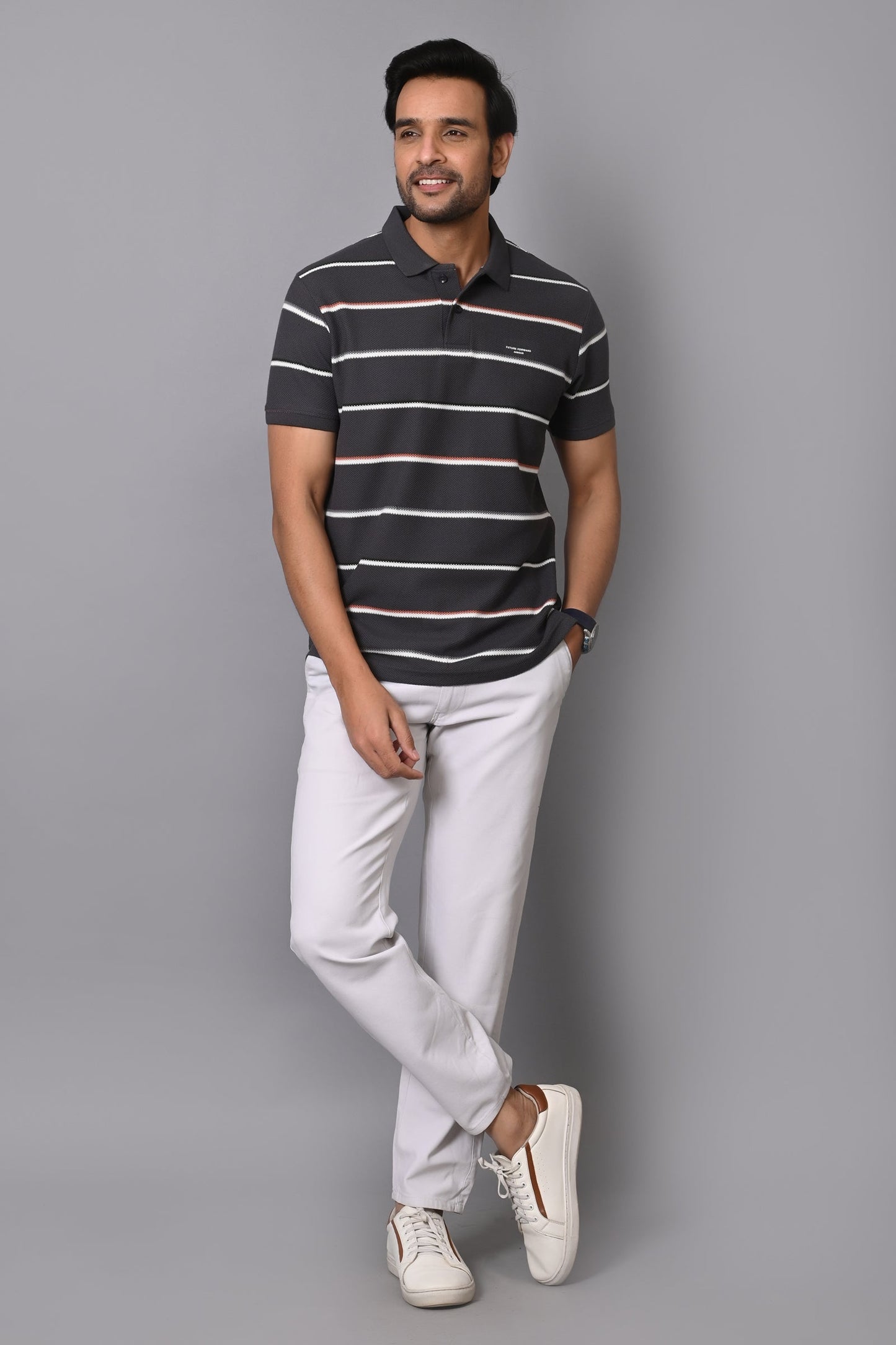 Arbour Men Polo Neck Cotton Stripes Casual Half Sleeves T-Shirt