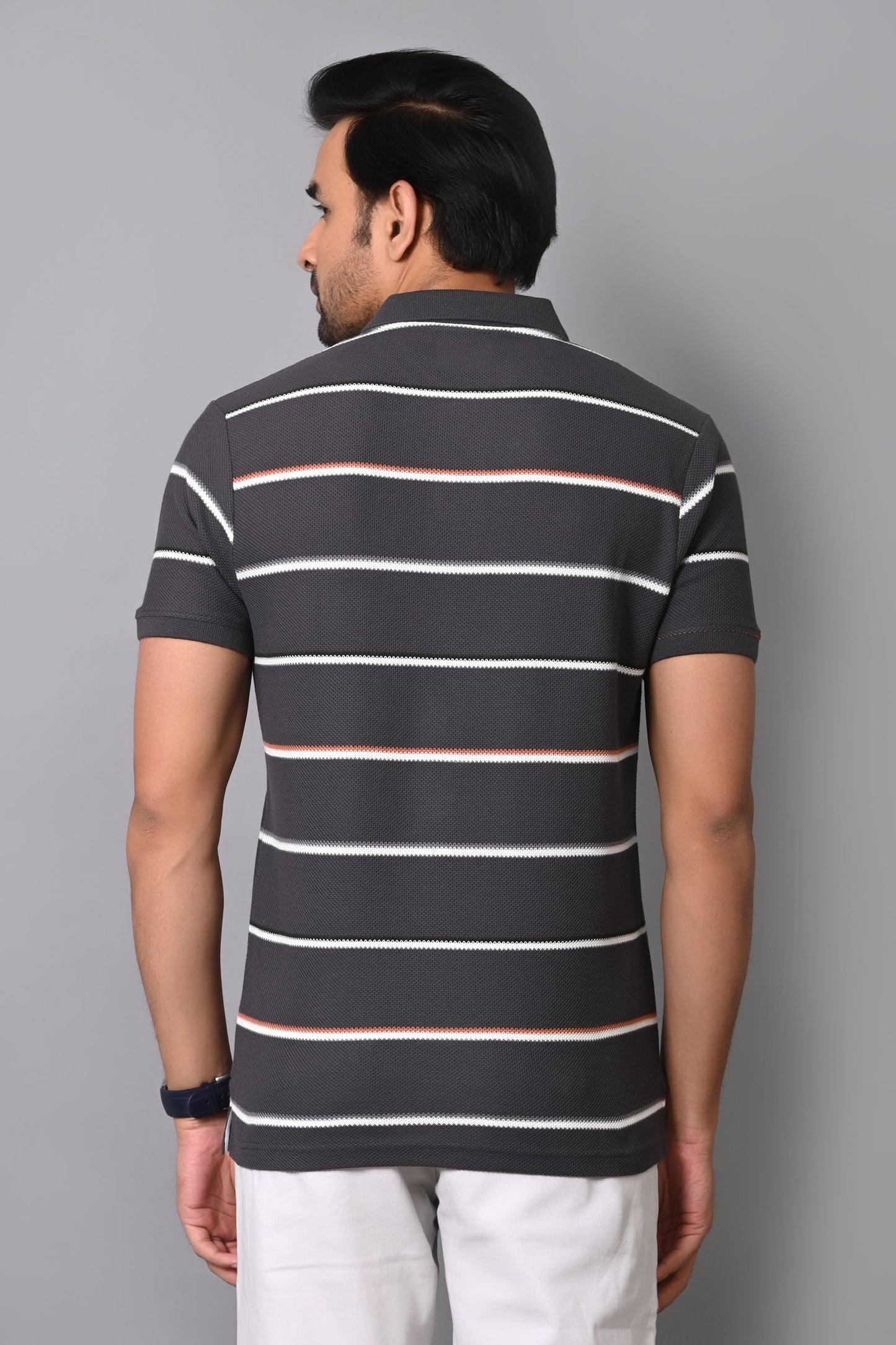 Arbour Men Polo Neck Cotton Stripes Casual Half Sleeves T-Shirt