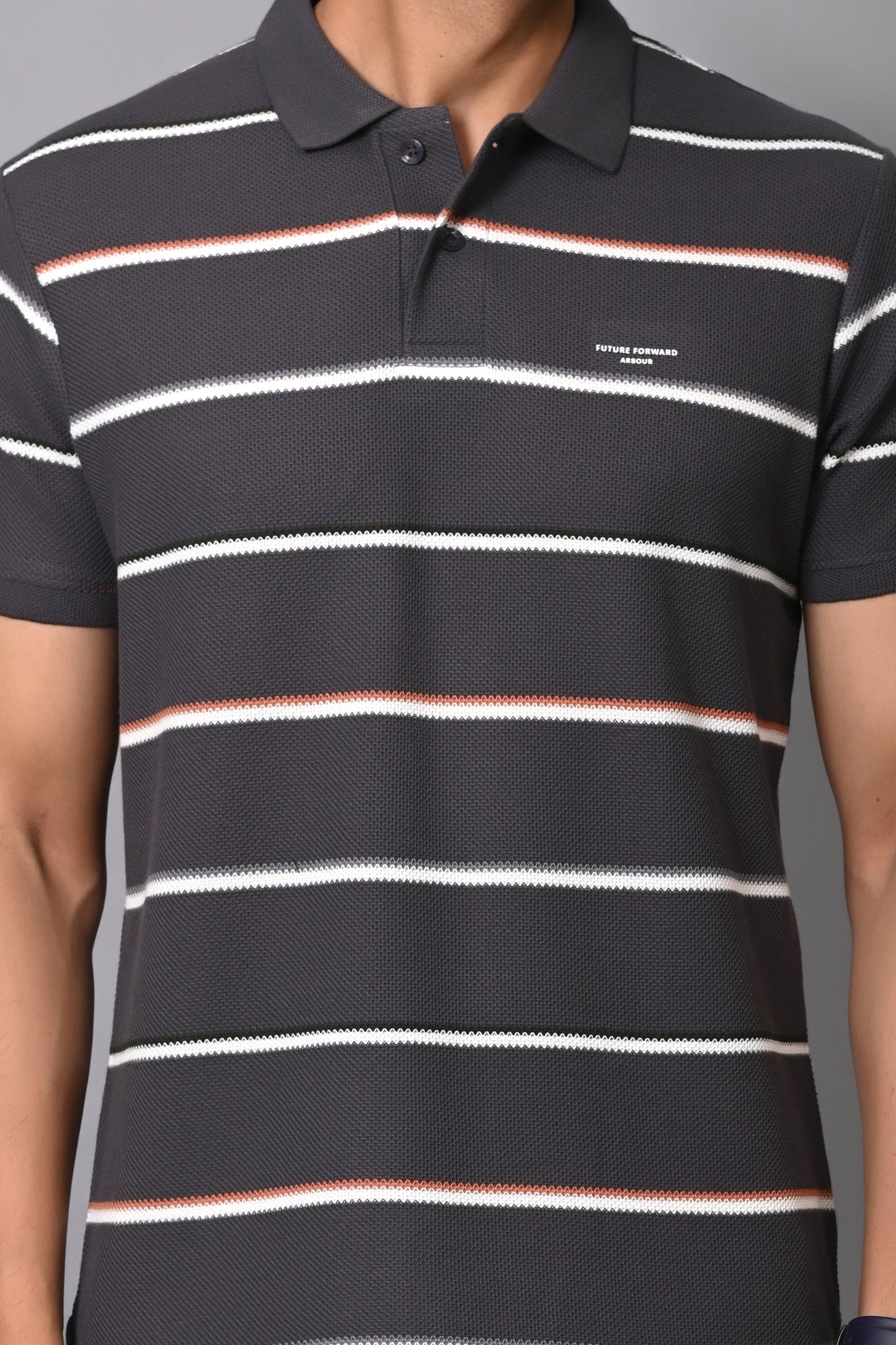 Arbour Men Polo Neck Cotton Stripes Casual Half Sleeves T-Shirt