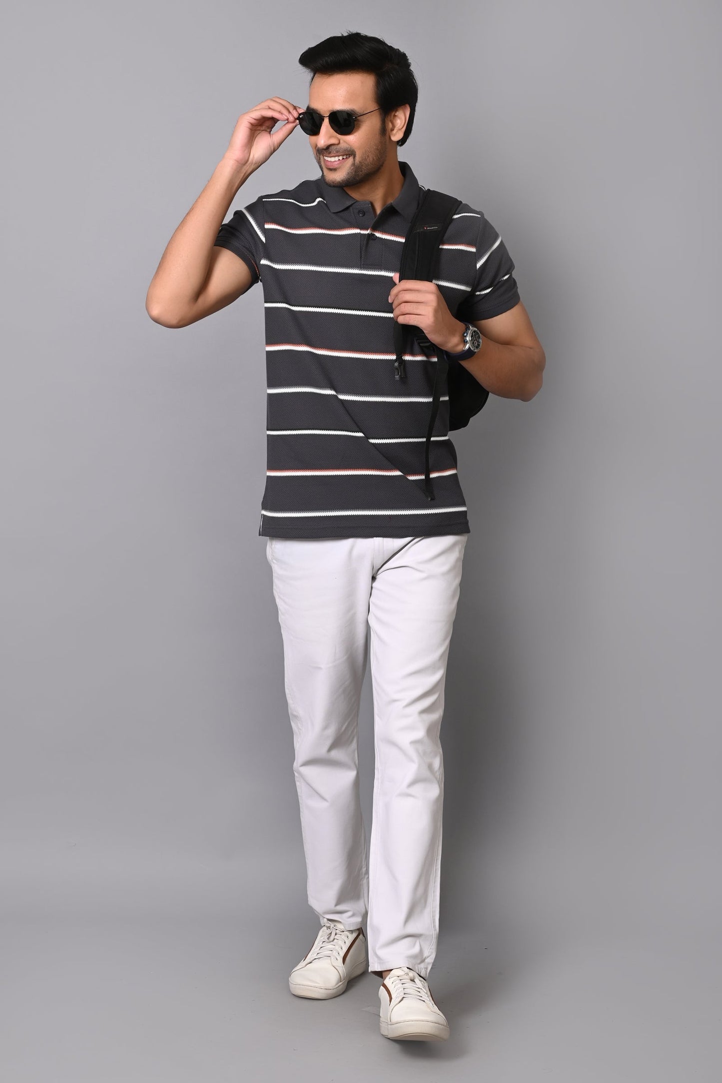 Arbour Men Polo Neck Cotton Stripes Casual Half Sleeves T-Shirt