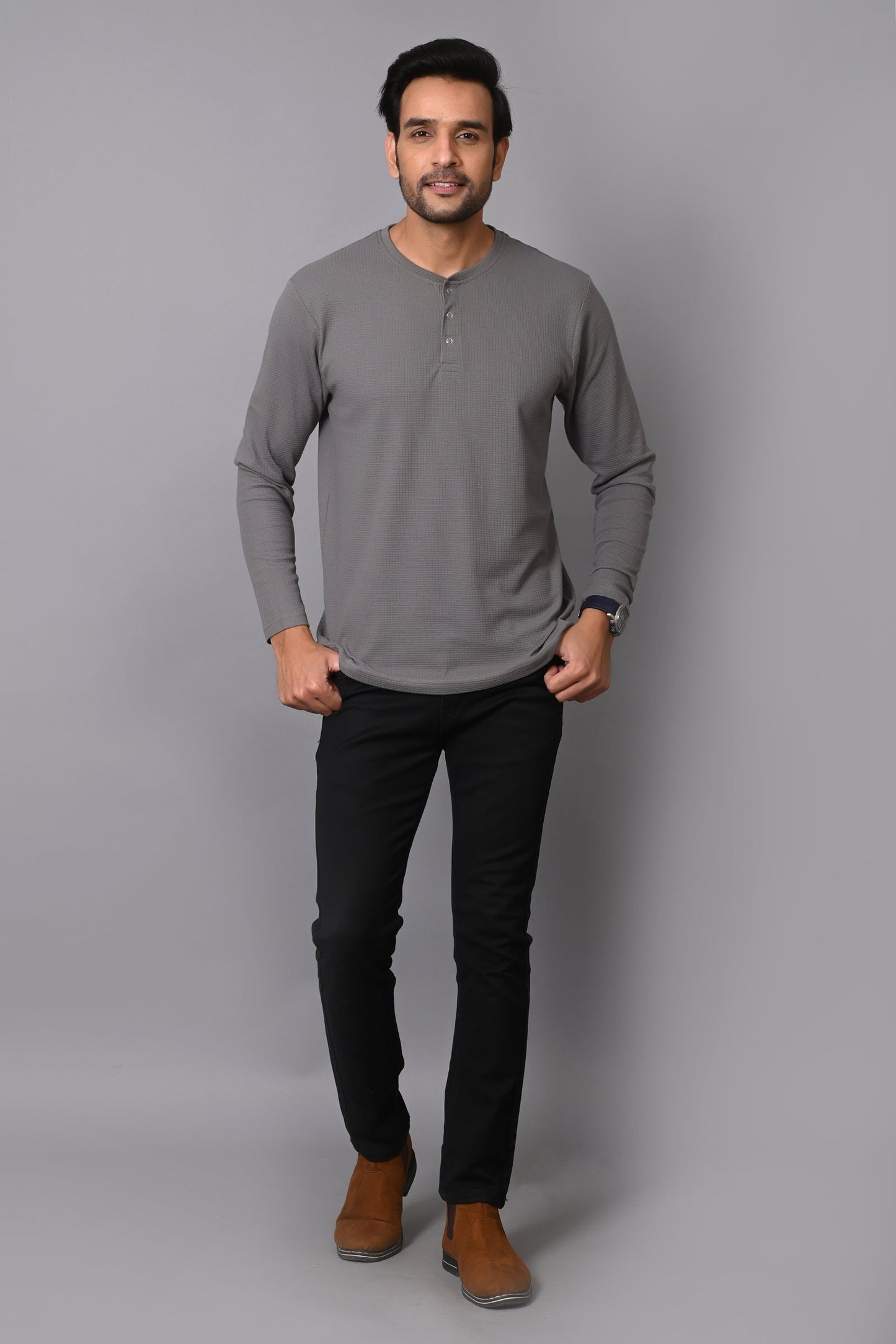 Arbour Men Henley Neck slim Fit Full Sleeves T-Shirt