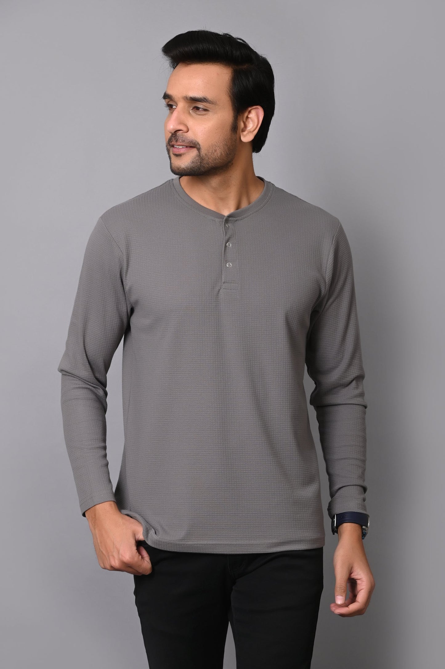 Arbour Men Henley Neck slim Fit Full Sleeves T-Shirt