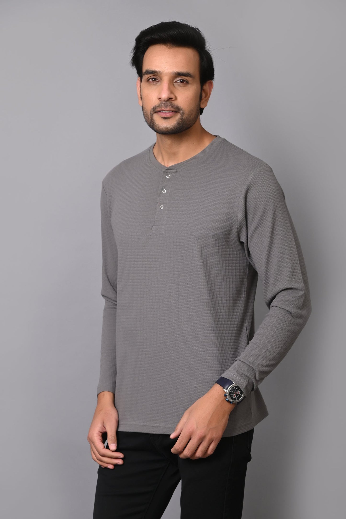 Arbour Men Henley Neck slim Fit Full Sleeves T-Shirt