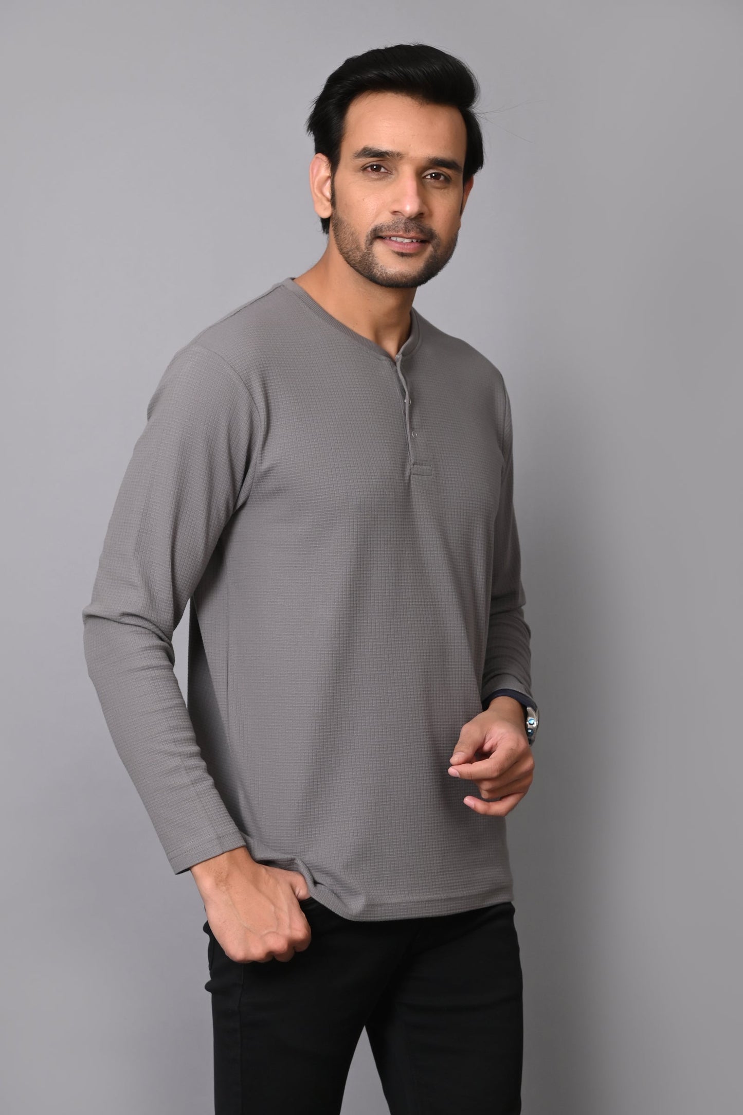 Arbour Men Henley Neck slim Fit Full Sleeves T-Shirt