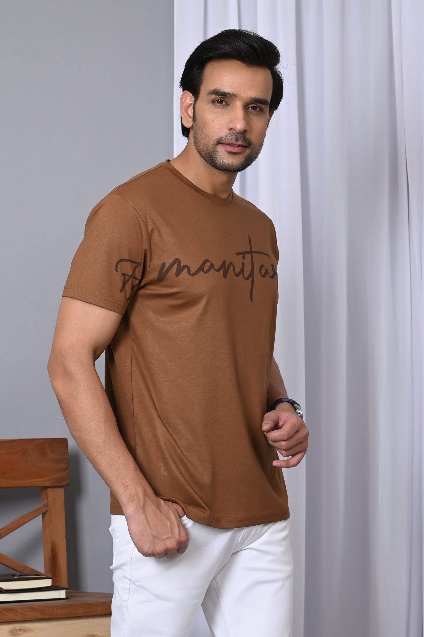 Arbour Men Printed Round Neck Cotton Blend T-Shirt