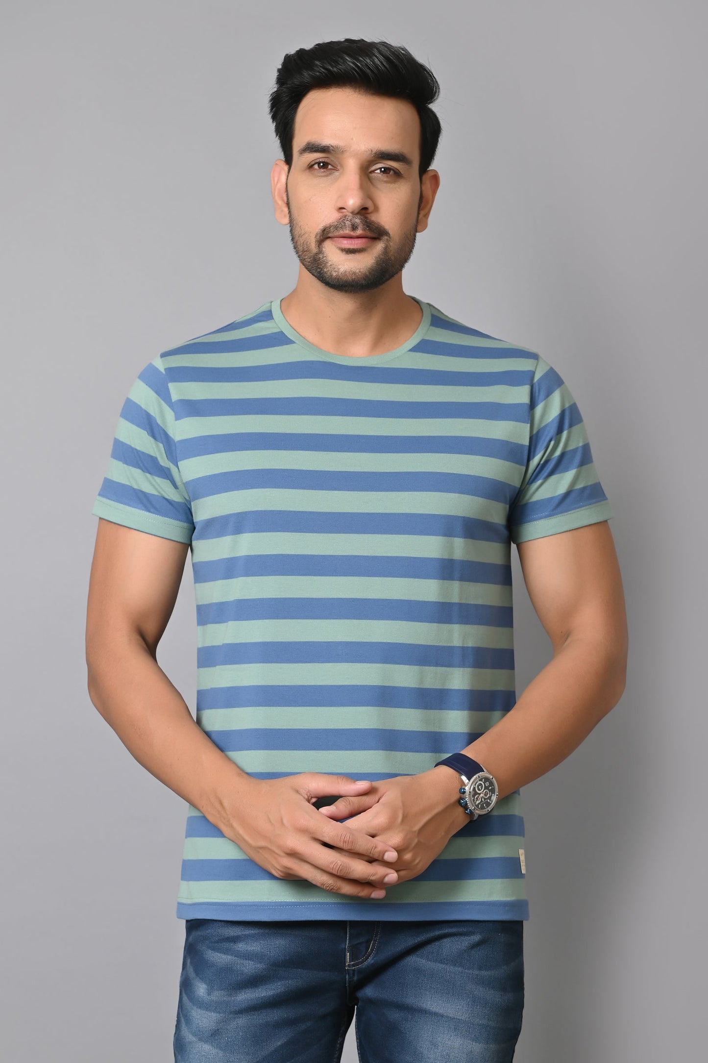 Arbour Men Round Neck Stripes Half Sleeves T-Shirt