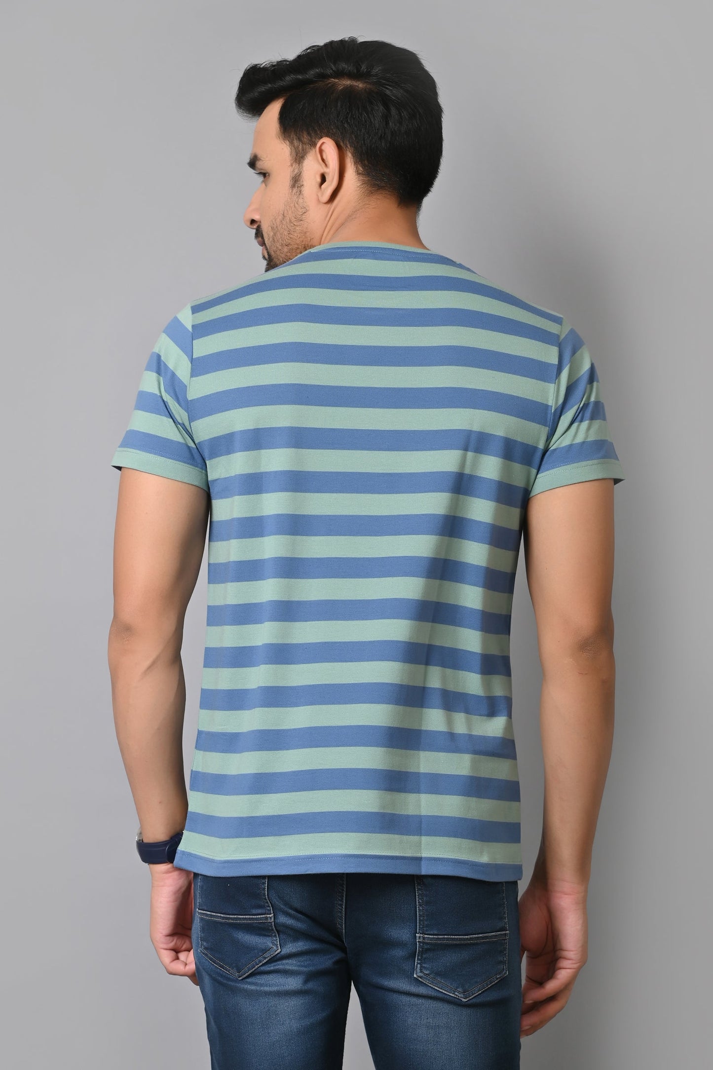 Arbour Men Round Neck Stripes Half Sleeves T-Shirt