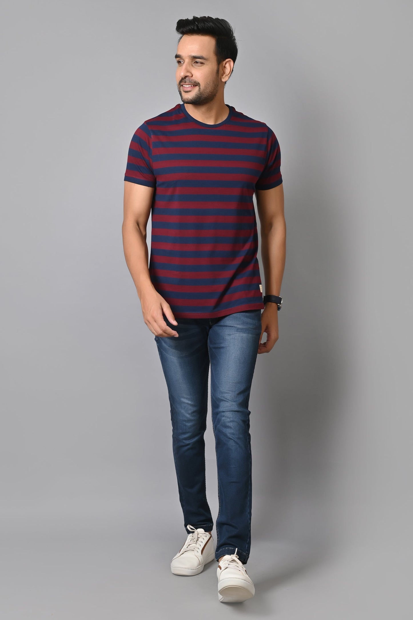 Arbour Men Round Neck Stripes Half Sleeves T-Shirt