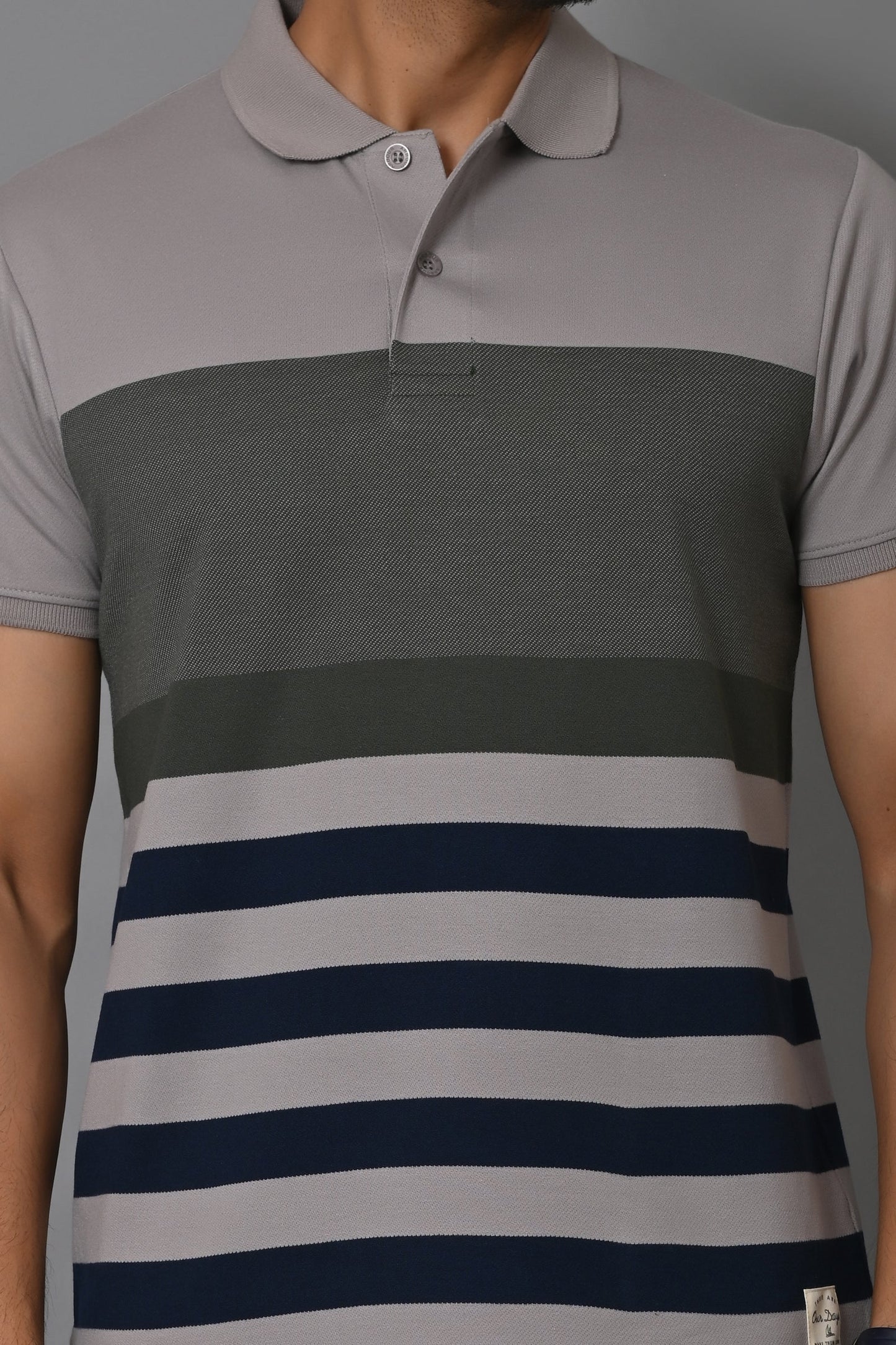 Men Striped Polo Neck Cotton Blend Half Sleeve T-Shirt