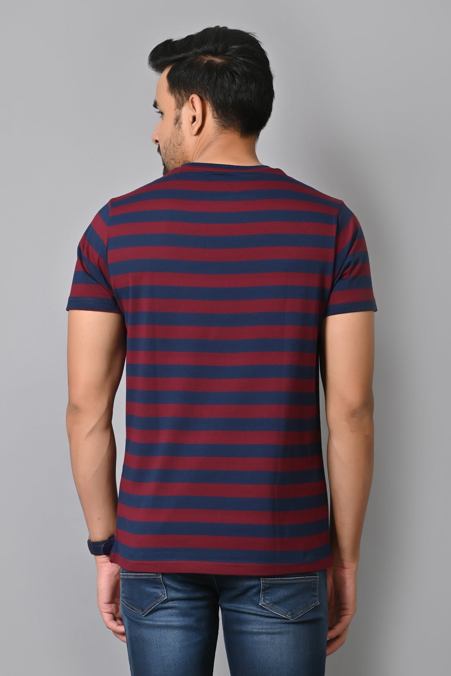 Arbour Men Round Neck Stripes Half Sleeves T-Shirt