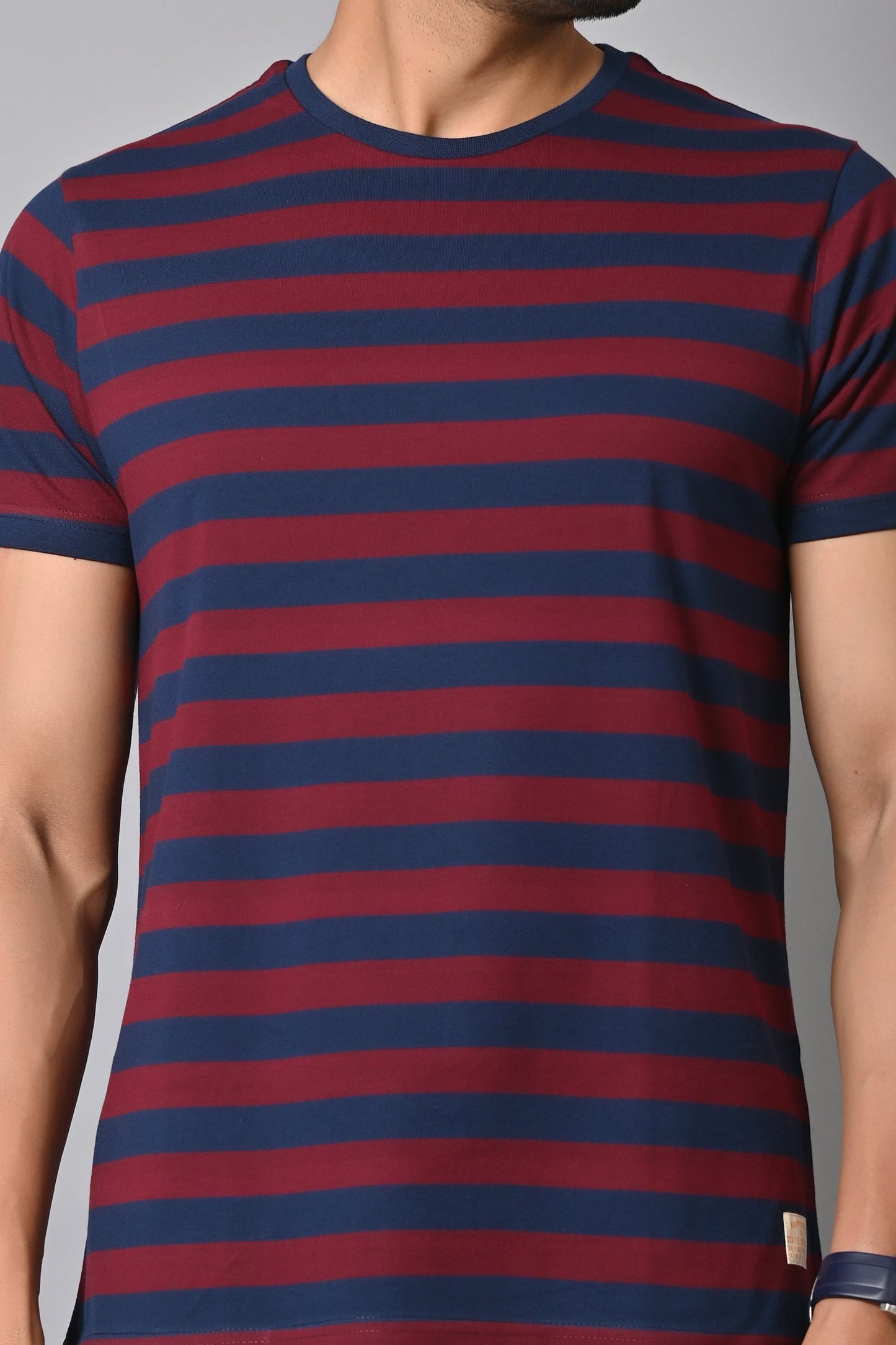 Arbour Men Round Neck Stripes Half Sleeves T-Shirt