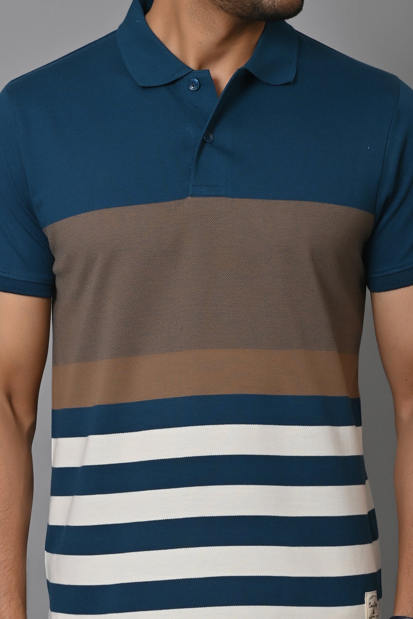 Men Striped Polo Neck Cotton Blend Half Sleeve T-Shirt