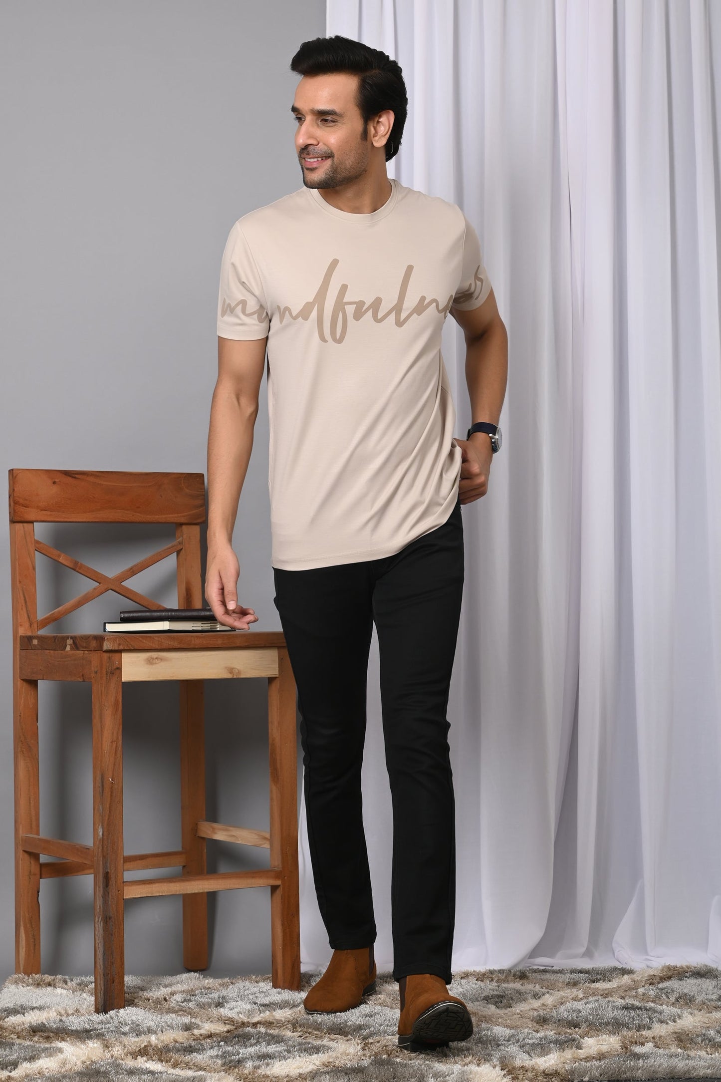 Arbour Men Printed Round Neck Cotton Blend T-Shirt