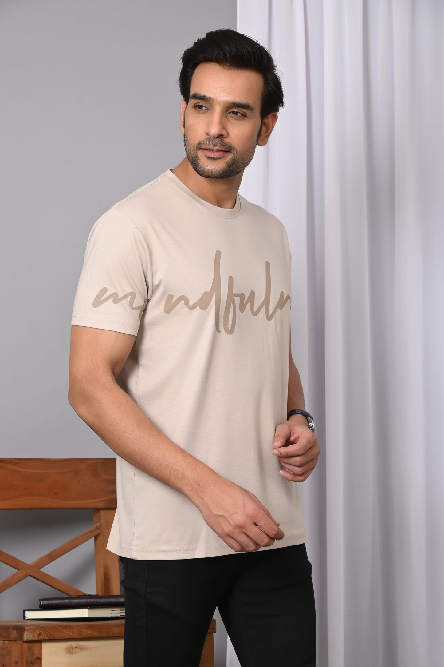 Arbour Men Printed Round Neck Cotton Blend T-Shirt