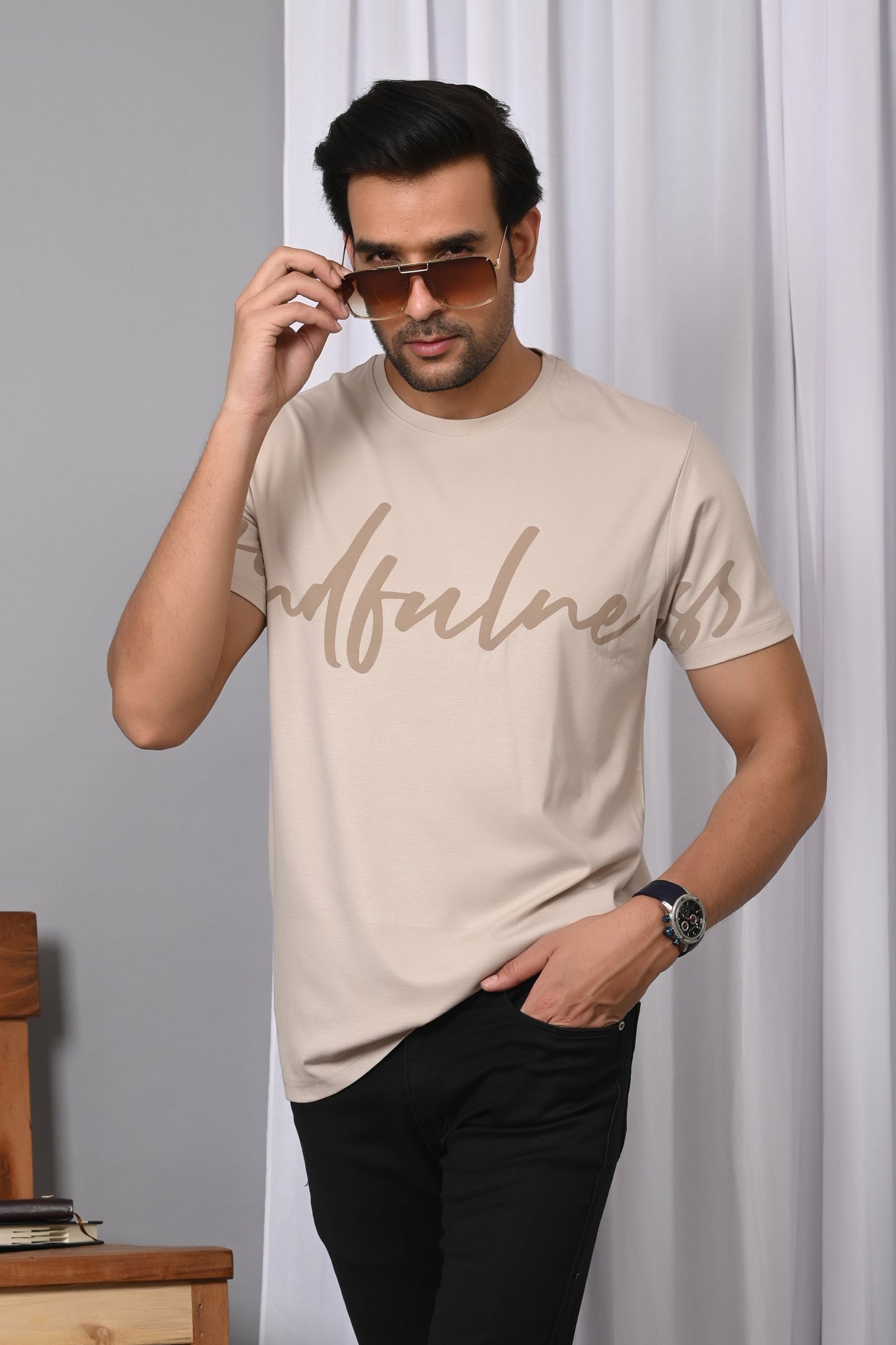 Arbour Men Printed Round Neck Cotton Blend T-Shirt