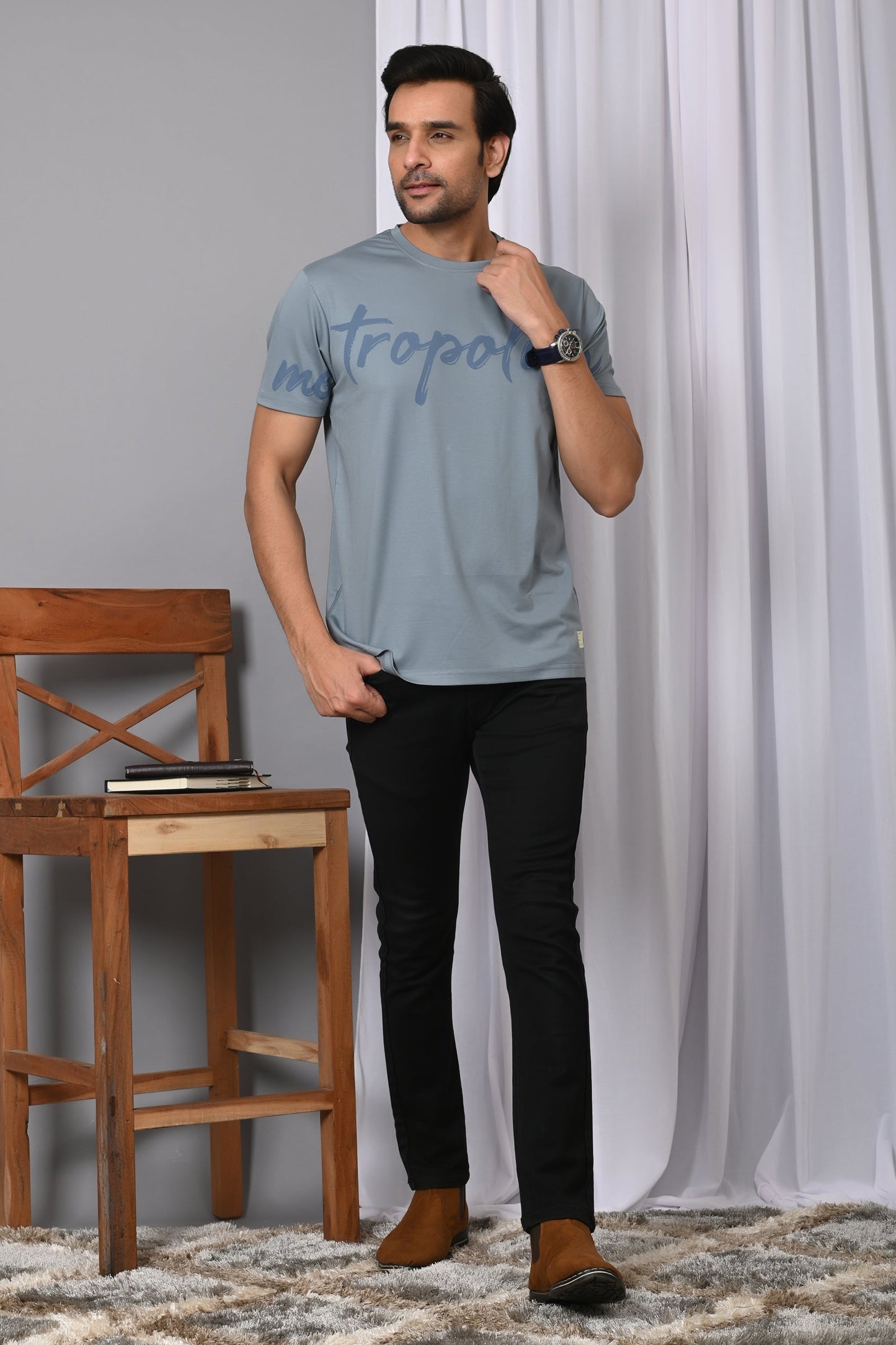 Arbour Men Printed Round Neck Cotton Blend T-Shirt