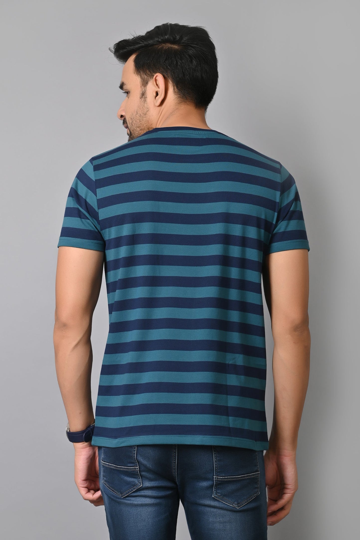 Arbour Men Round Neck Stripes Half Sleeves T-Shirt