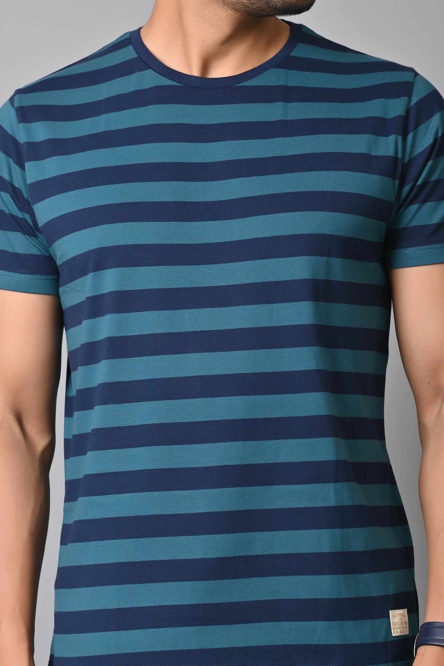 Arbour Men Round Neck Stripes Half Sleeves T-Shirt