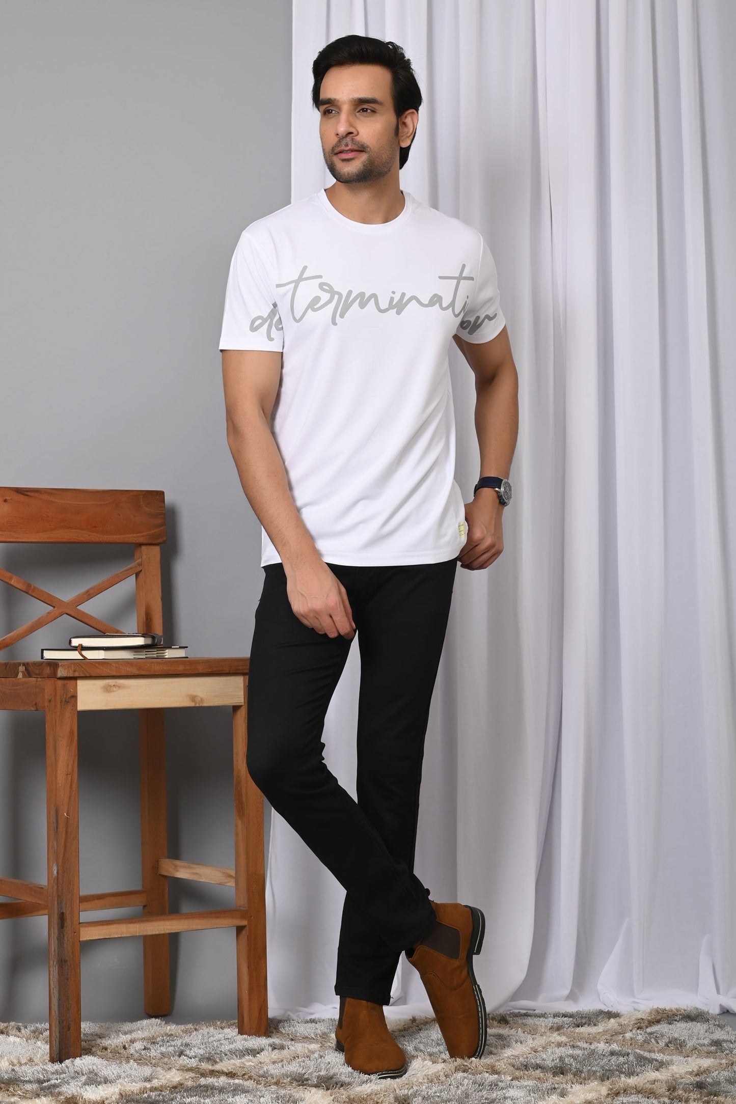 Arbour Men Printed Round Neck Cotton Blend T-Shirt