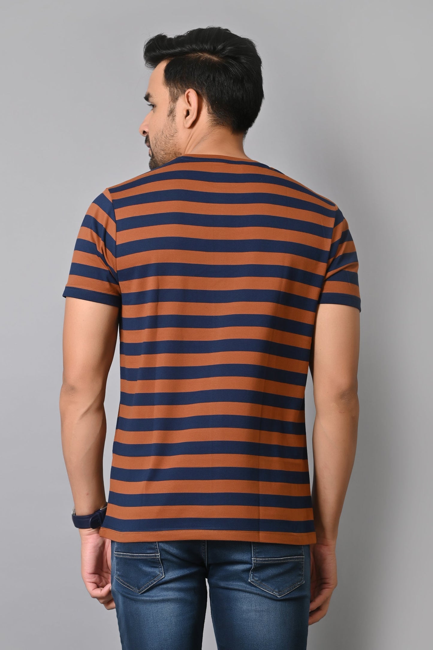 Arbour Men Round Neck Stripes Half Sleeves T-Shirt