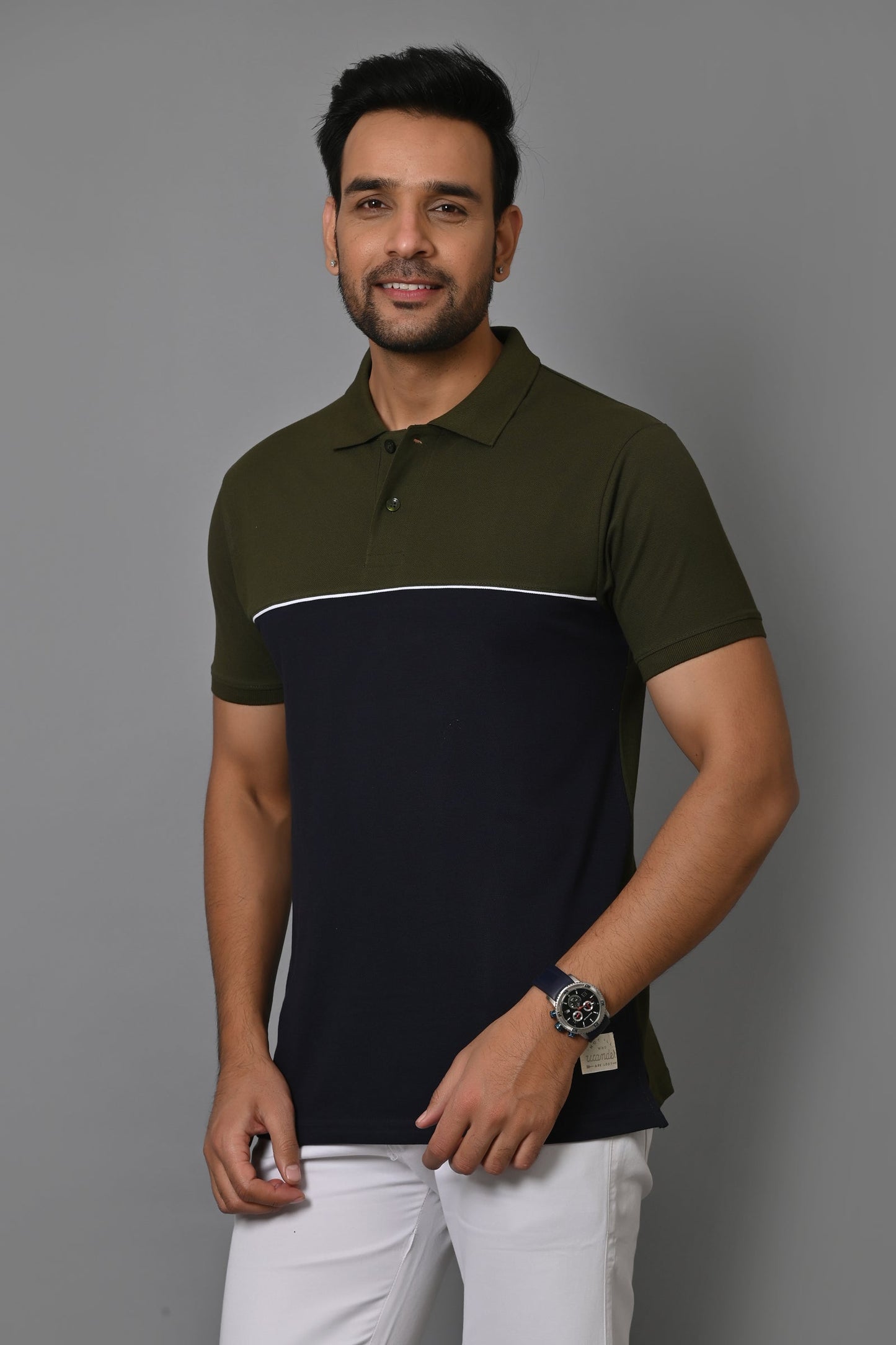 Arbour Men Colorblock Polo Neck Cotton Blend  T-Shirt