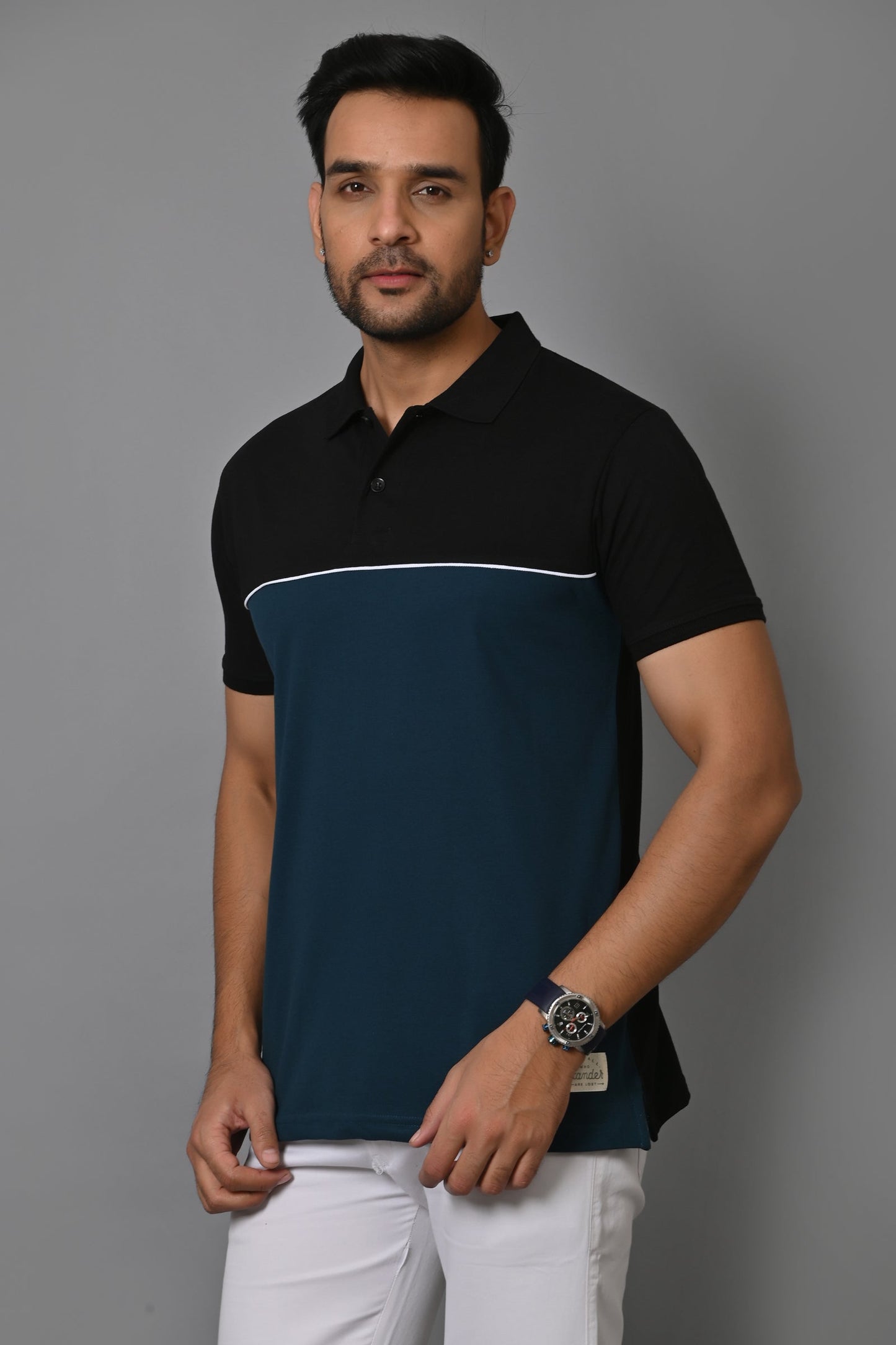 Arbour Men Colorblock Polo Neck Cotton Blend  T-Shirt