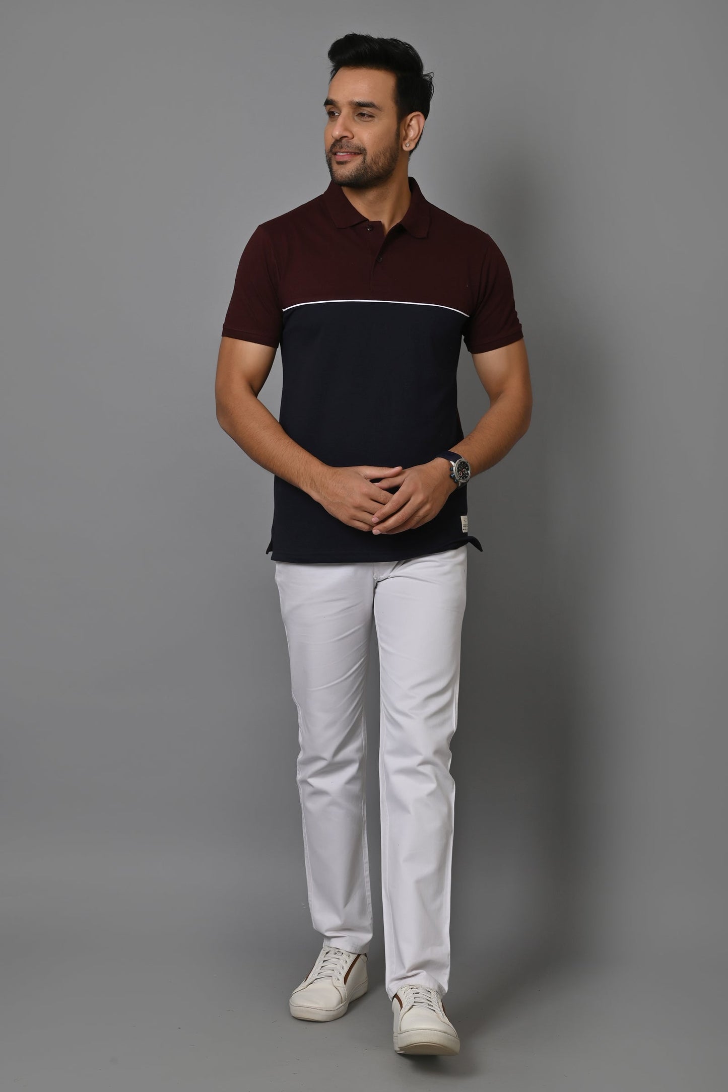 Arbour Men Colorblock Polo Neck Cotton Blend  T-Shirt